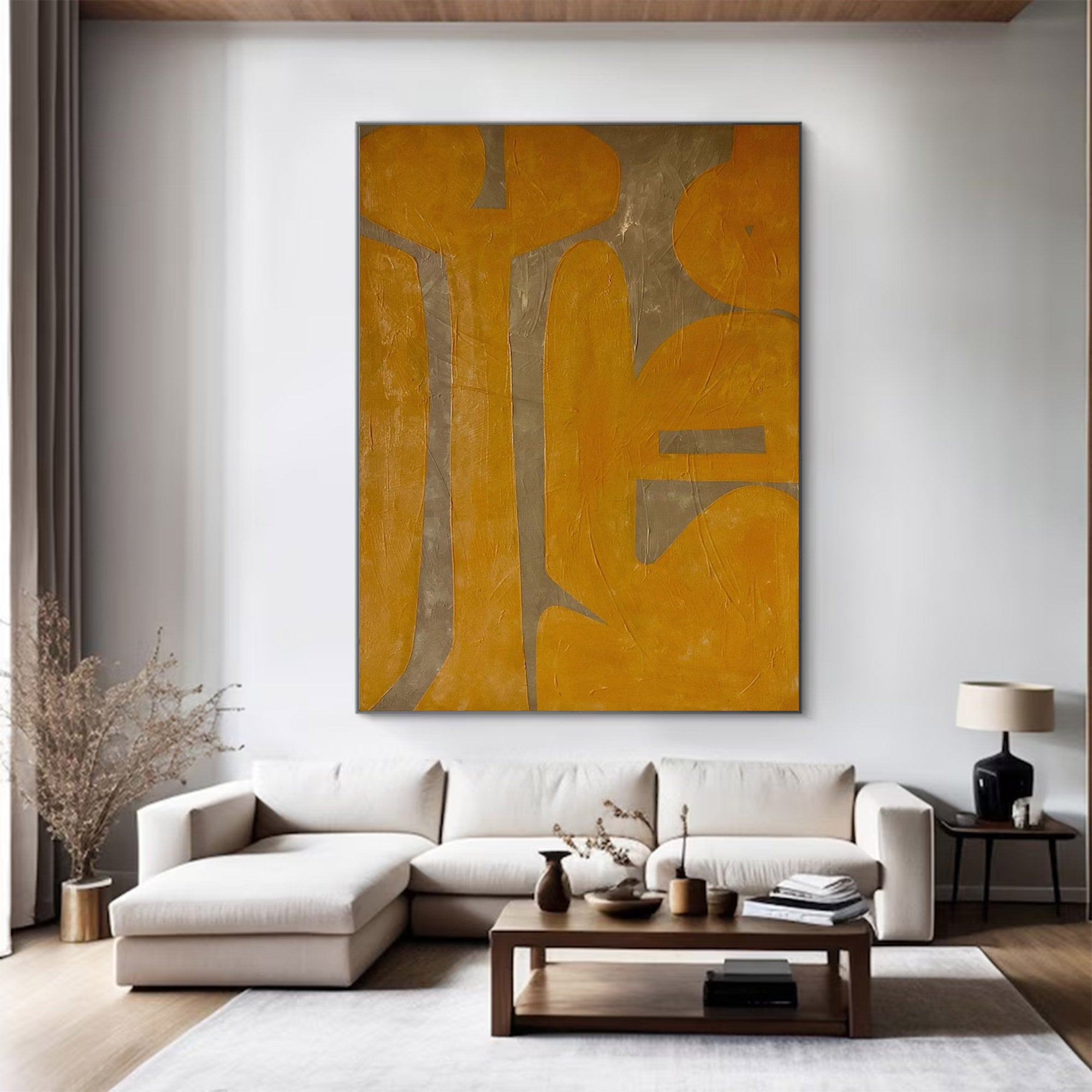 Large Modern Abstract Yellow Grey Art |KeiraArt #AG 102