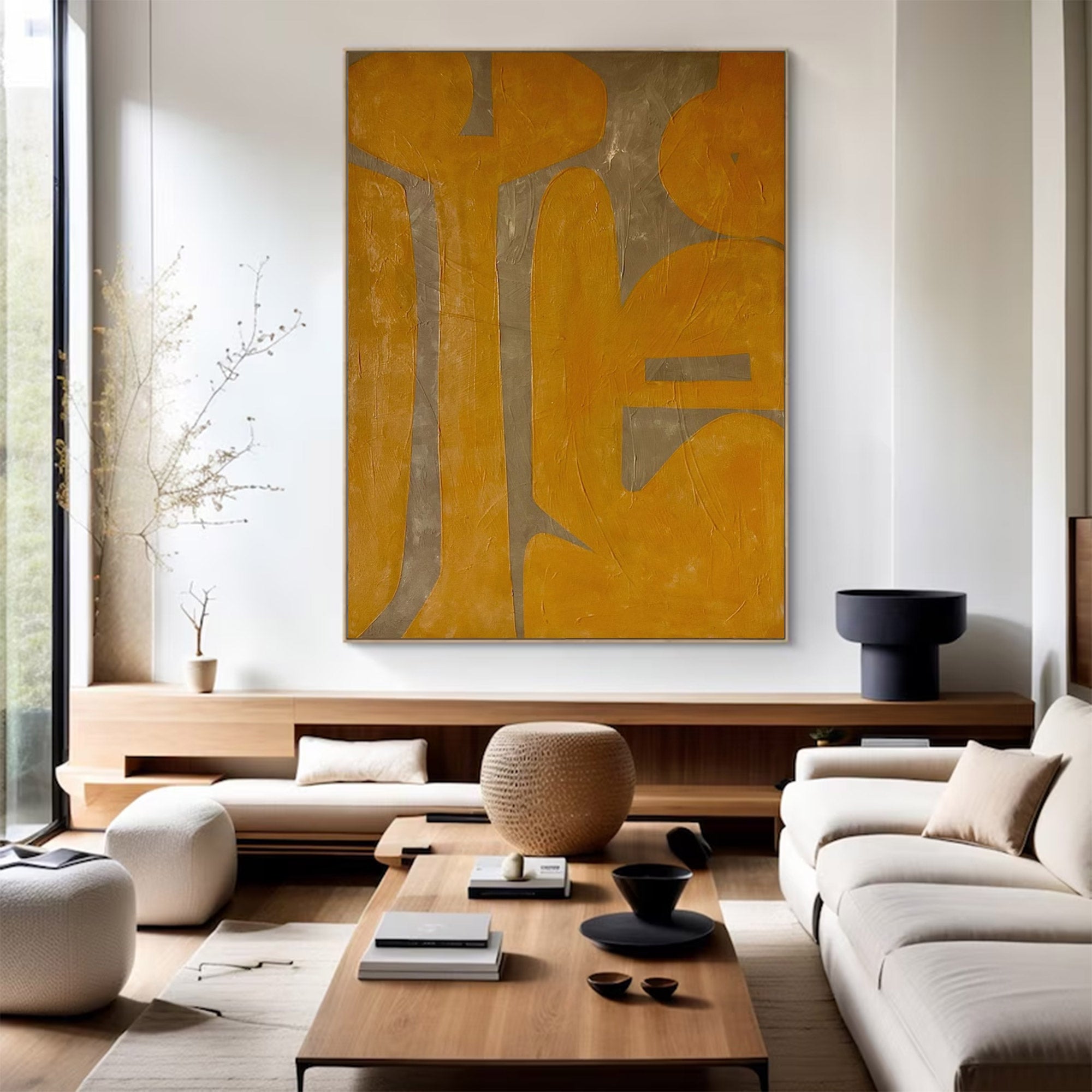 Large Modern Abstract Yellow Grey Art |KeiraArt #AG 102