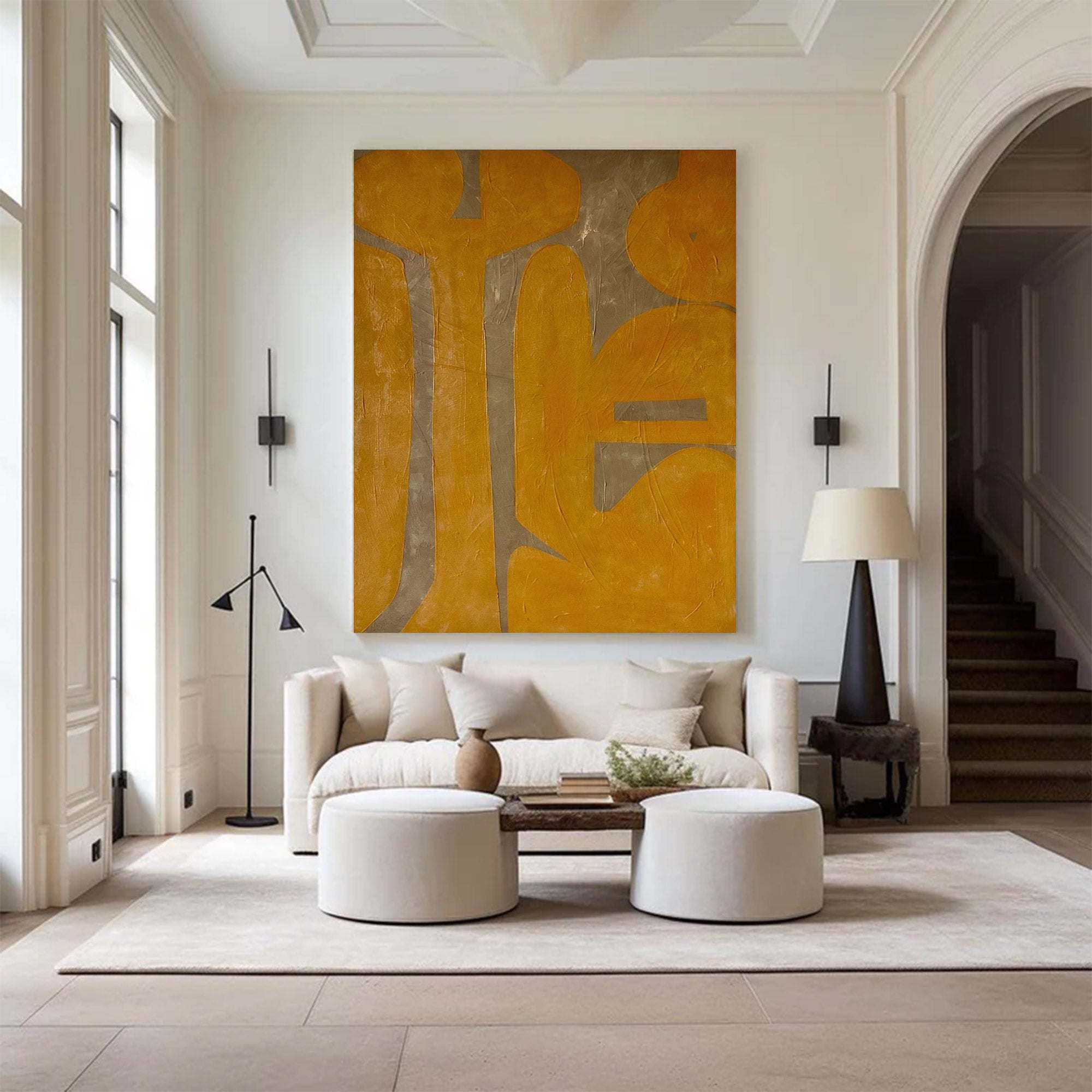 Large Modern Abstract Yellow Grey Art |KeiraArt #AG 102