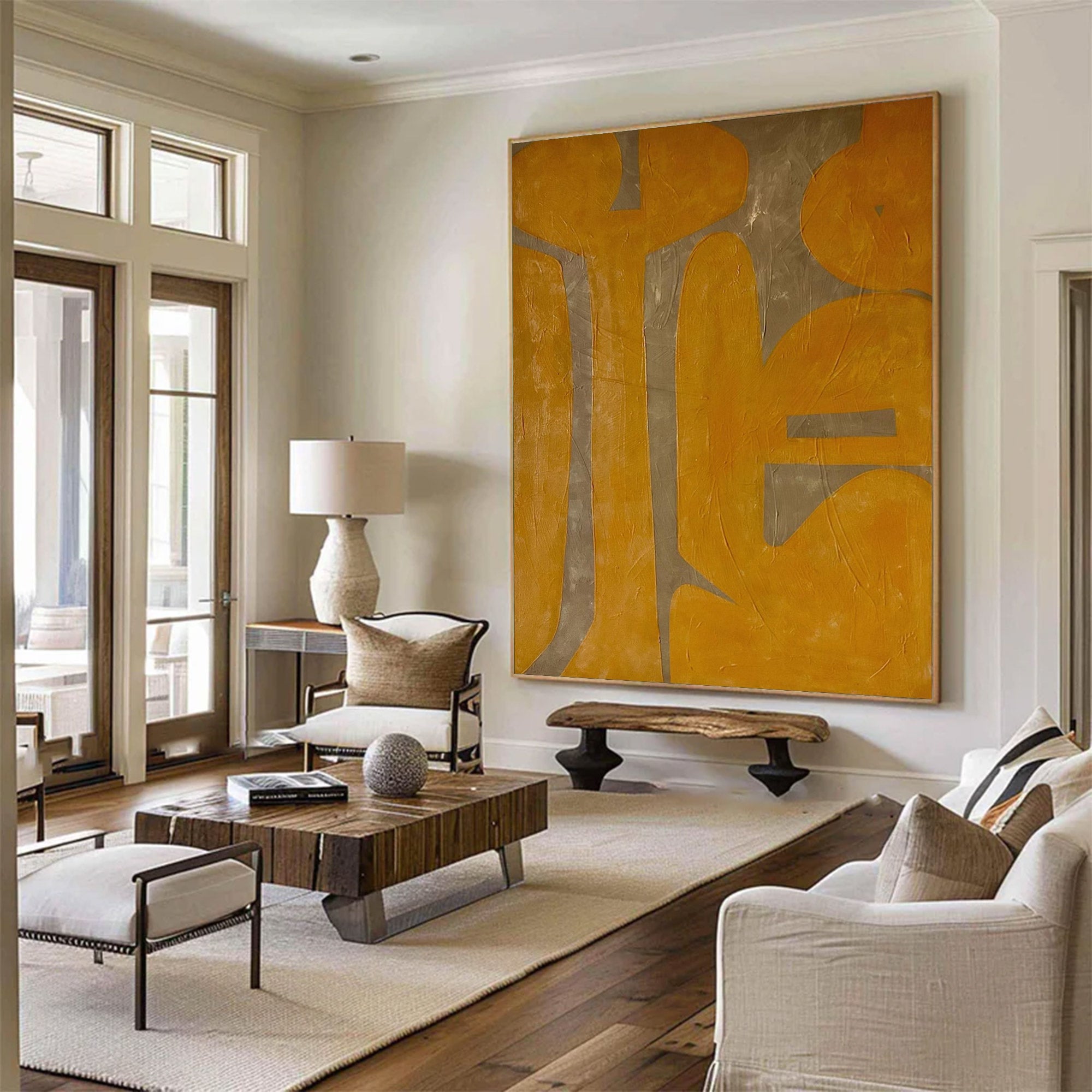 Large Modern Abstract Yellow Grey Art |KeiraArt #AG 102