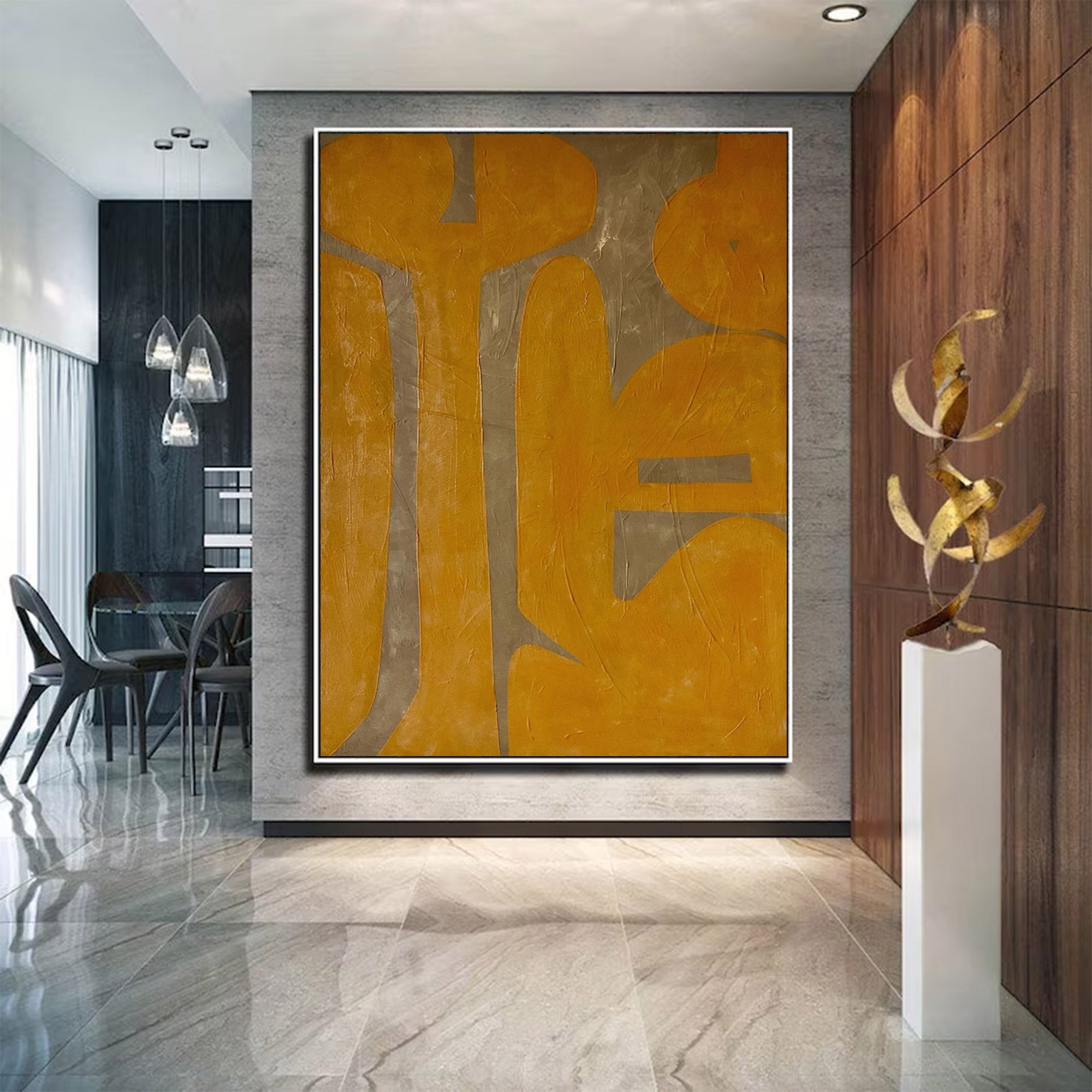 Large Modern Abstract Yellow Grey Art |KeiraArt #AG 102