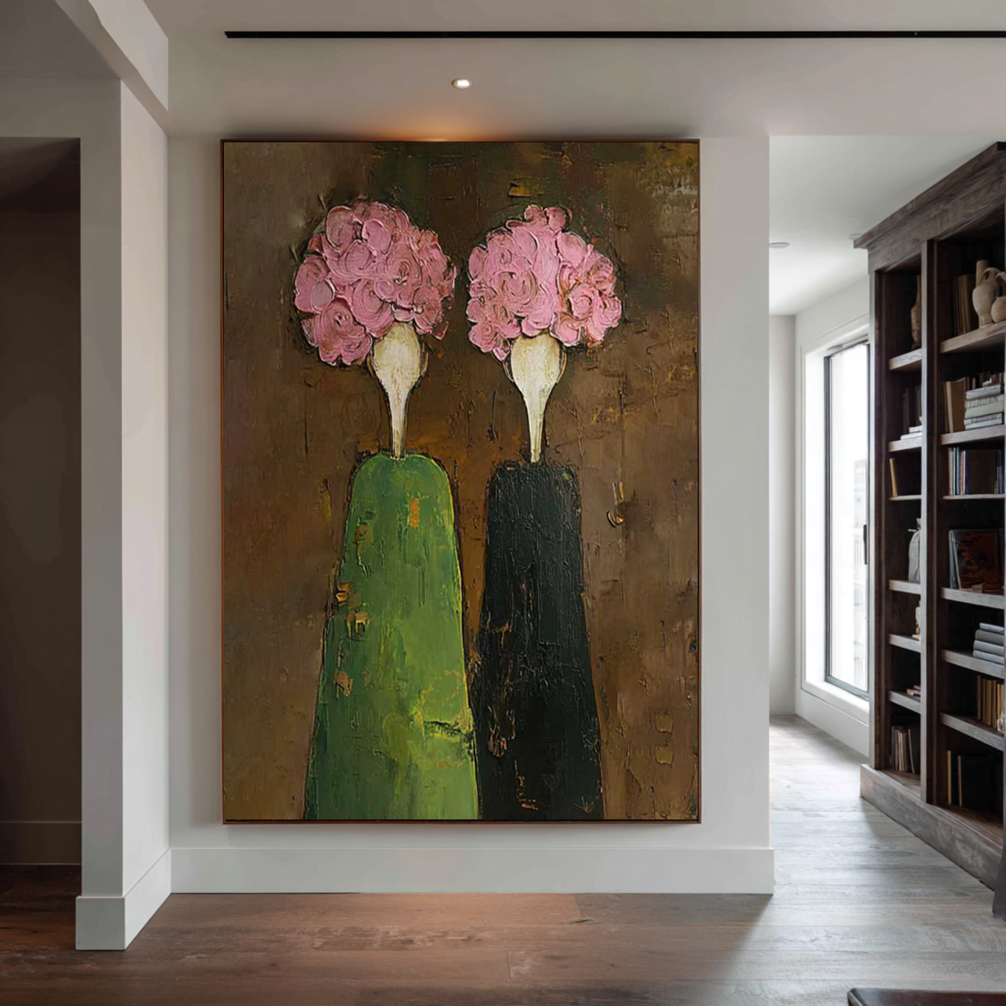 Abstract Figurative Oil Painting with Pink Florals #CZ 049