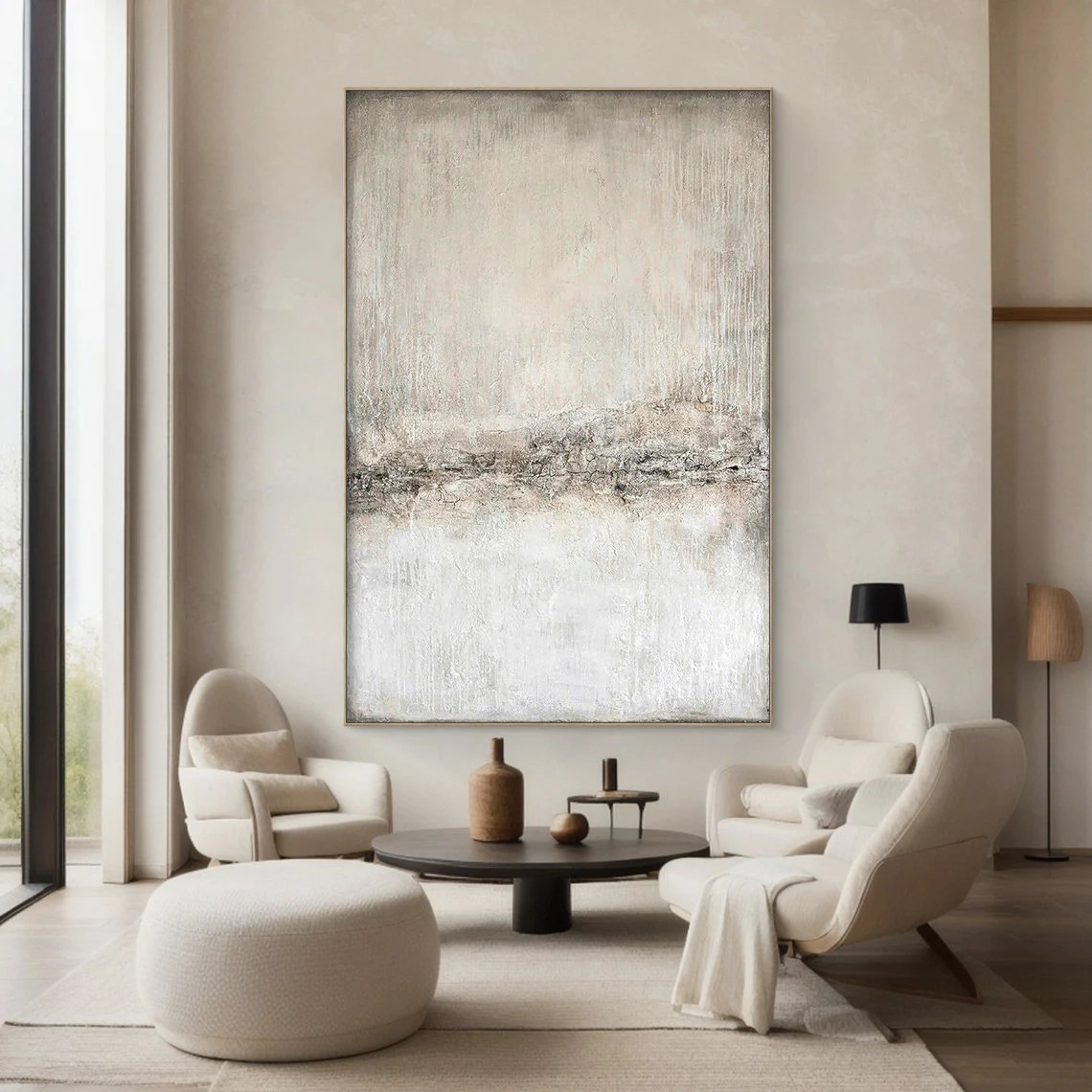 Modern Minimalist Abstract Art | Beige Oil Painting for Home Decor #AP 080