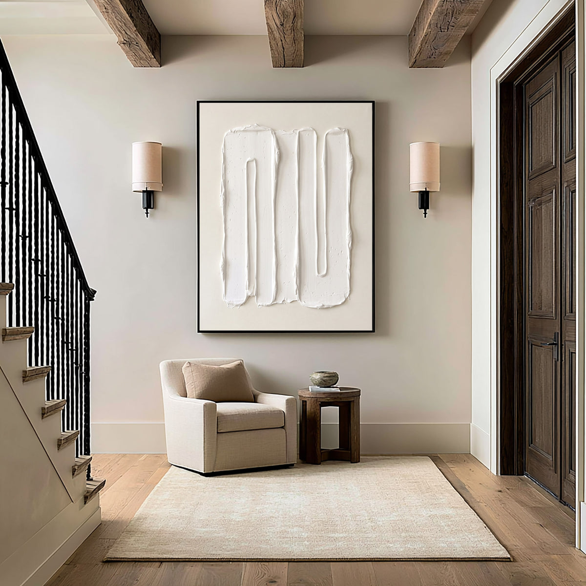 Large Modern Vertical Abstract Texture Wall Art Ivory White 3D Relief Oil Painting Minimalist Sculptural Contemporary Living Room Decor