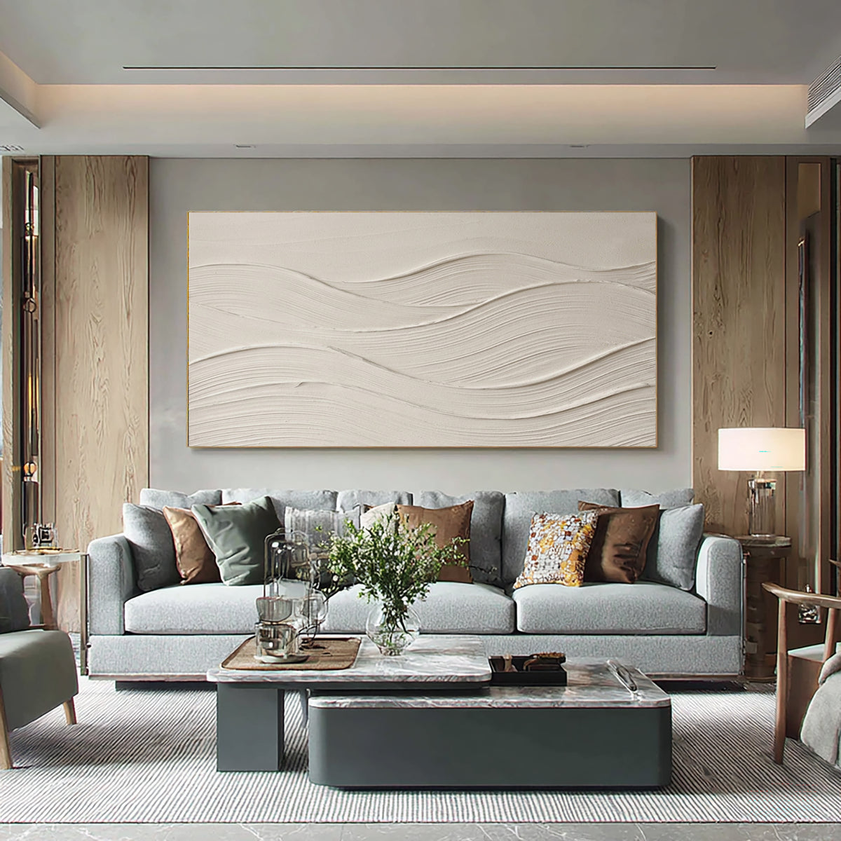 Large Organic Abstract Flowing Lines Wall Art White Textured Oil Painting Minimalist Sculptural Relief Contemporary Neutral Home Decor