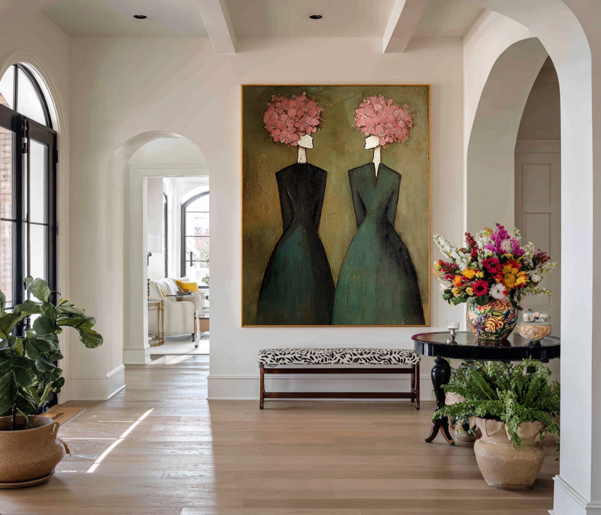 Abstract Women Oil Painting with Floral Hair #CZ 032