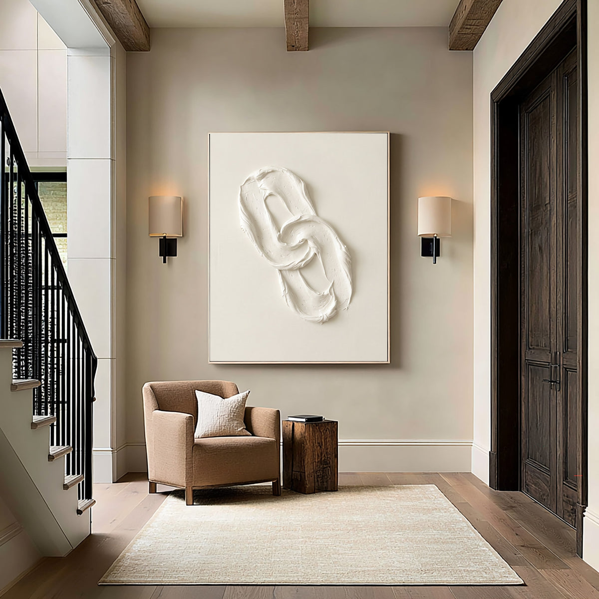 Quietly Bound By Endless Movement Large White Textured Abstract Wall Art Sculptural Relief Quiet Luxury Decor