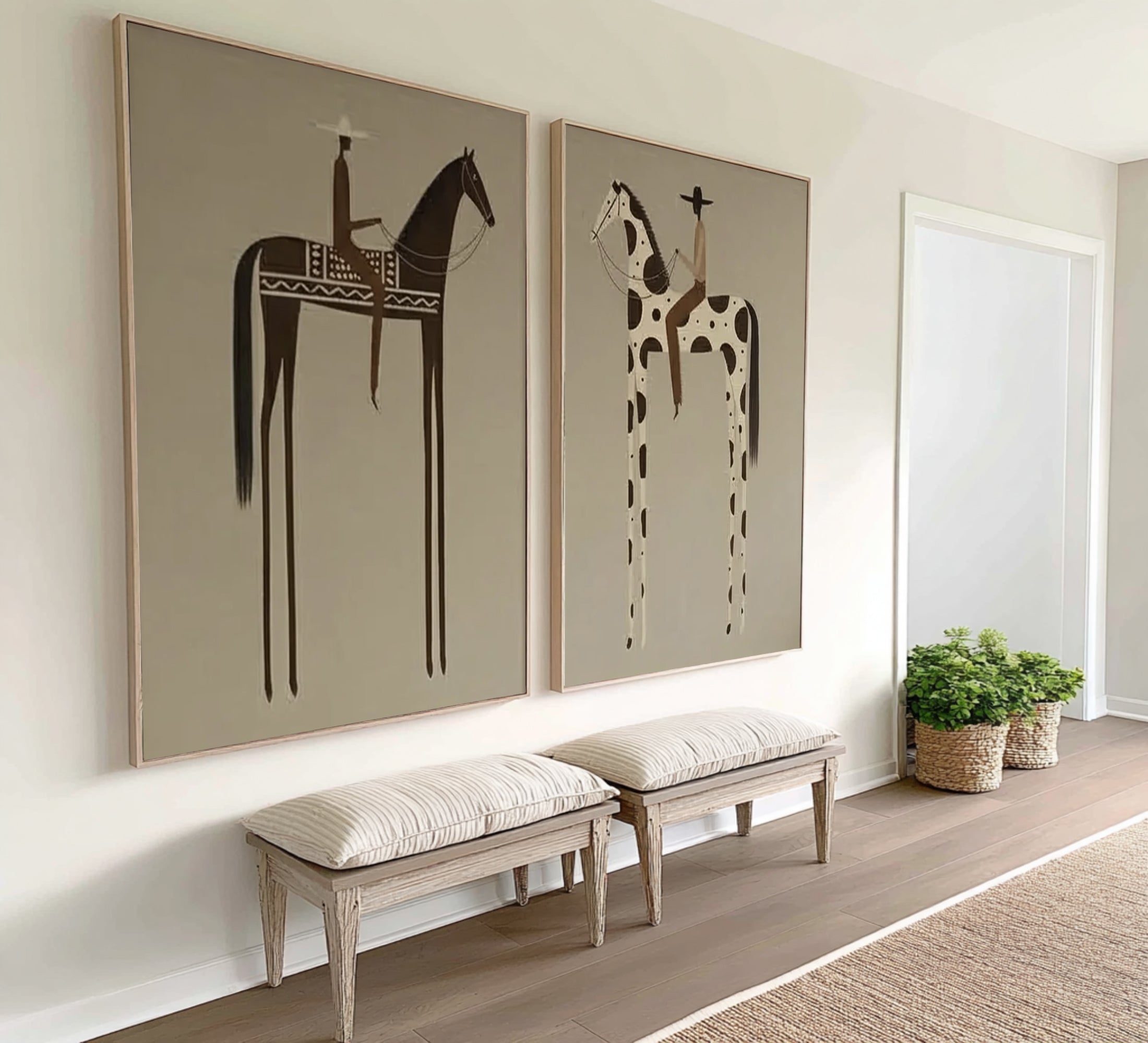 Large Museum Style Horse Rider Wall Art Luxury Designer Diptych | KeiraArt