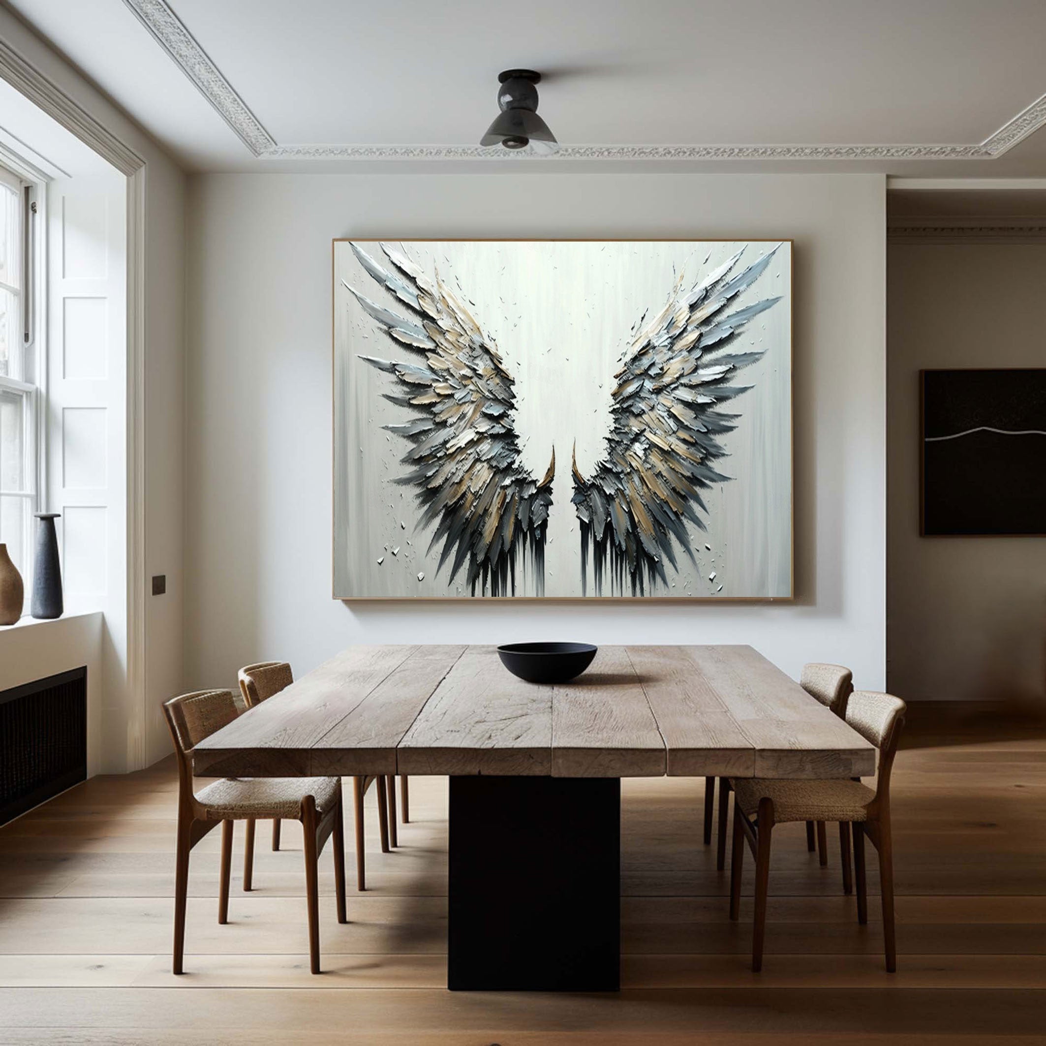 Textured Angel Wings Art - Abstract Black & White Painting #MMA 189