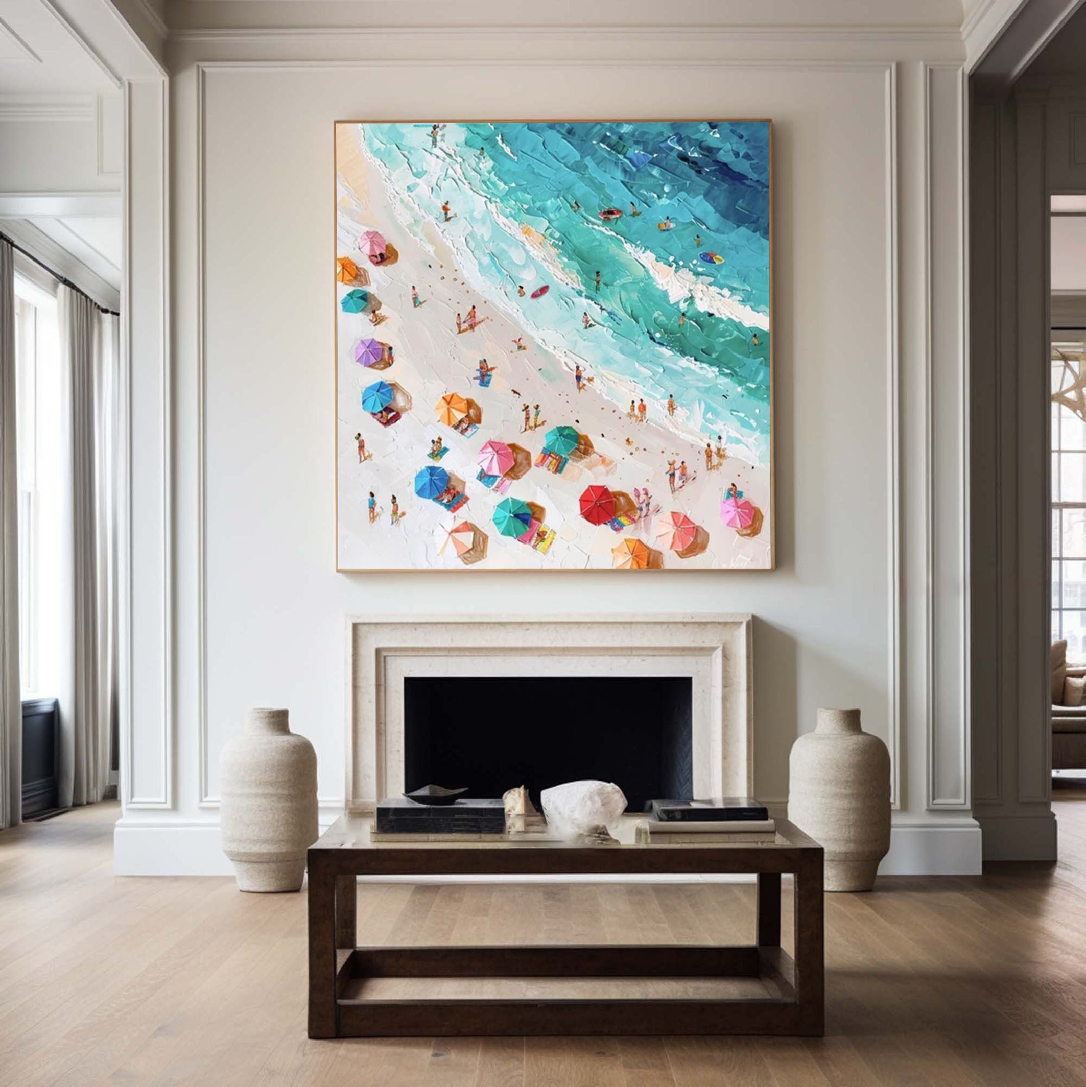 Coastal Large Wall Art Lively Beach Canvas Painting #OS 052