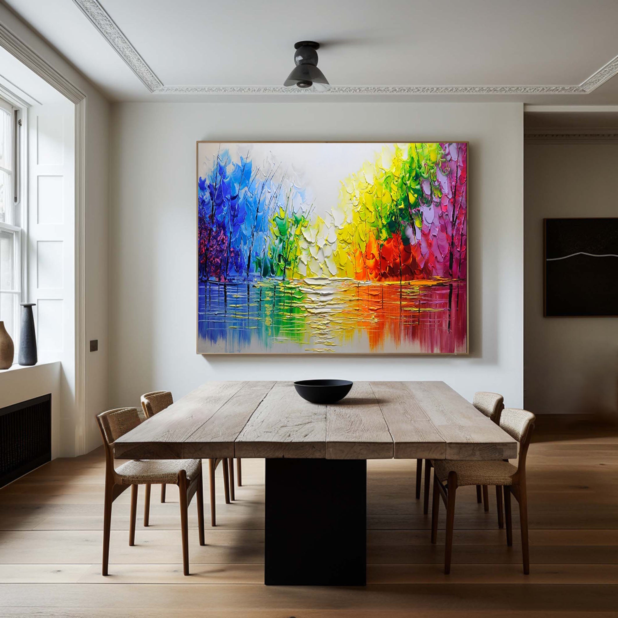 Autumn Romance Vibrant Colorful Tree and River Landscape Painting #FT 048