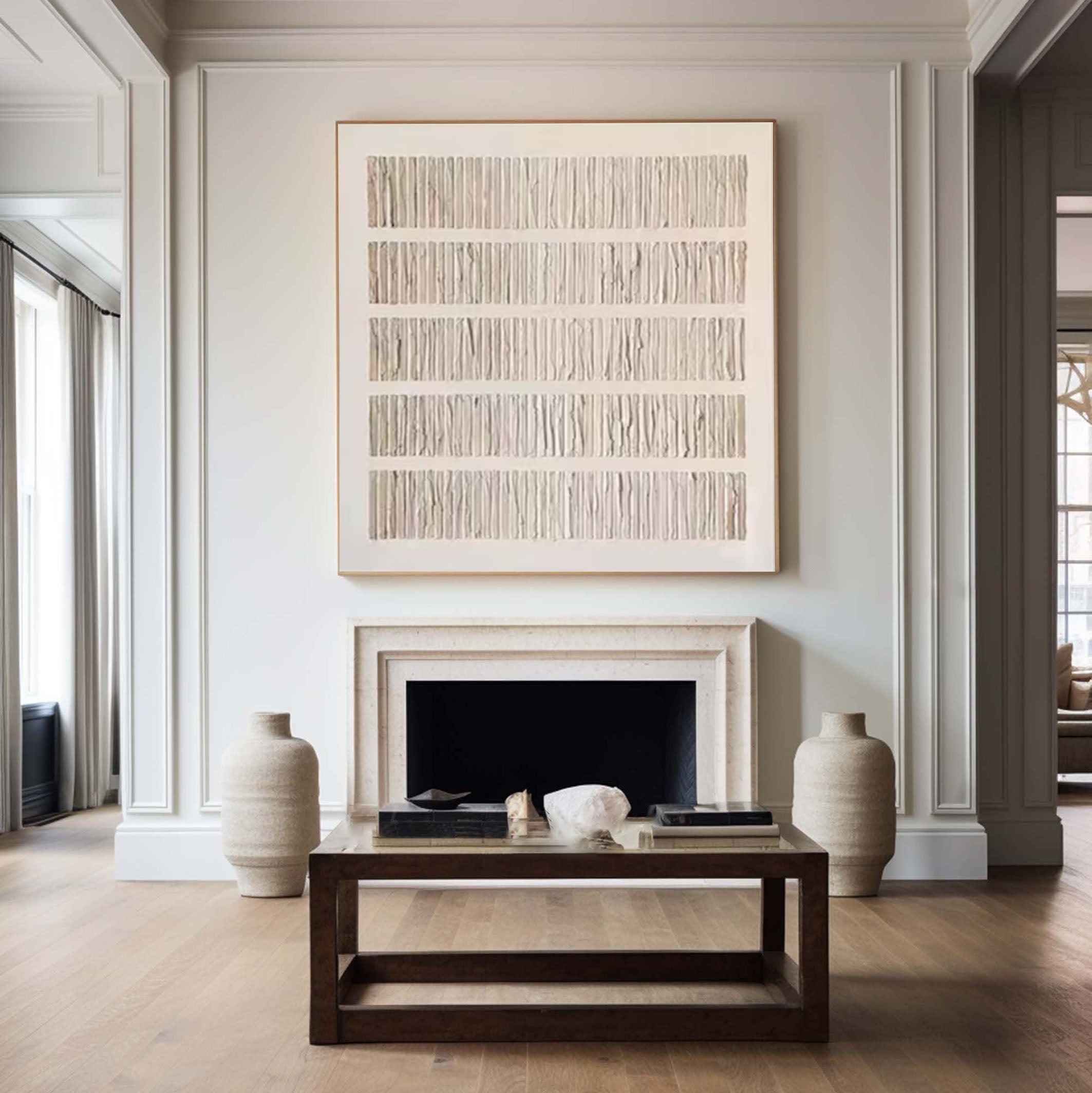 Neutral Toned Wabi Sabi Wall Art Textured Lines Painting #MMA 184