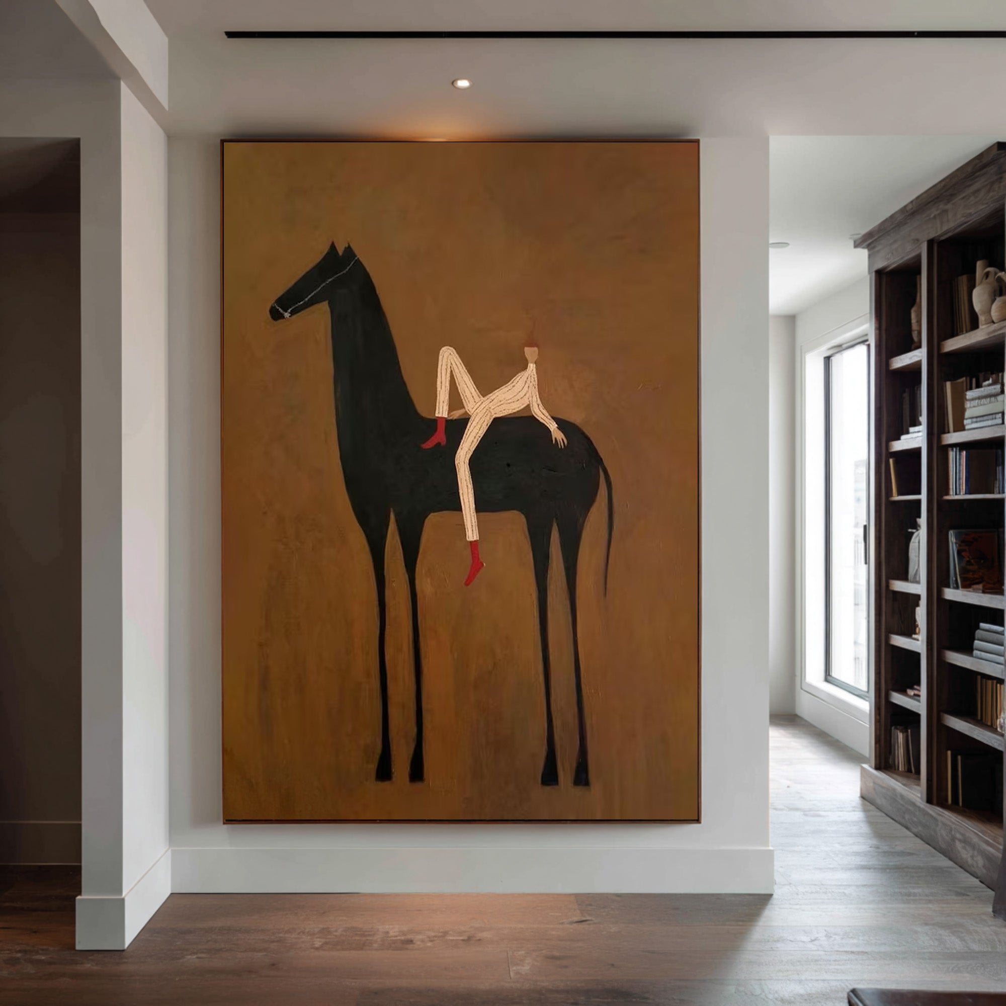 Large Contemporary Horse Rider Wall Art Oversized Equestrian Painting