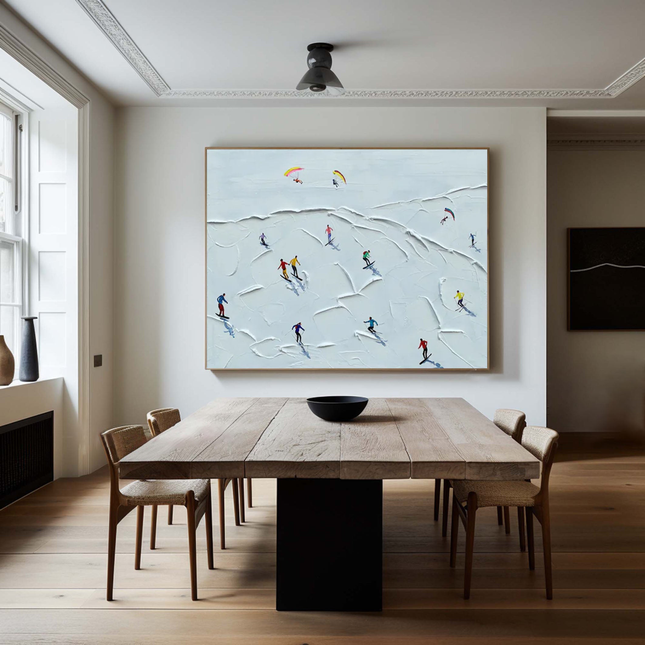 Winter Skiing Scene Wall Art Textured Canvas for Modern Home Decor #ASP 012