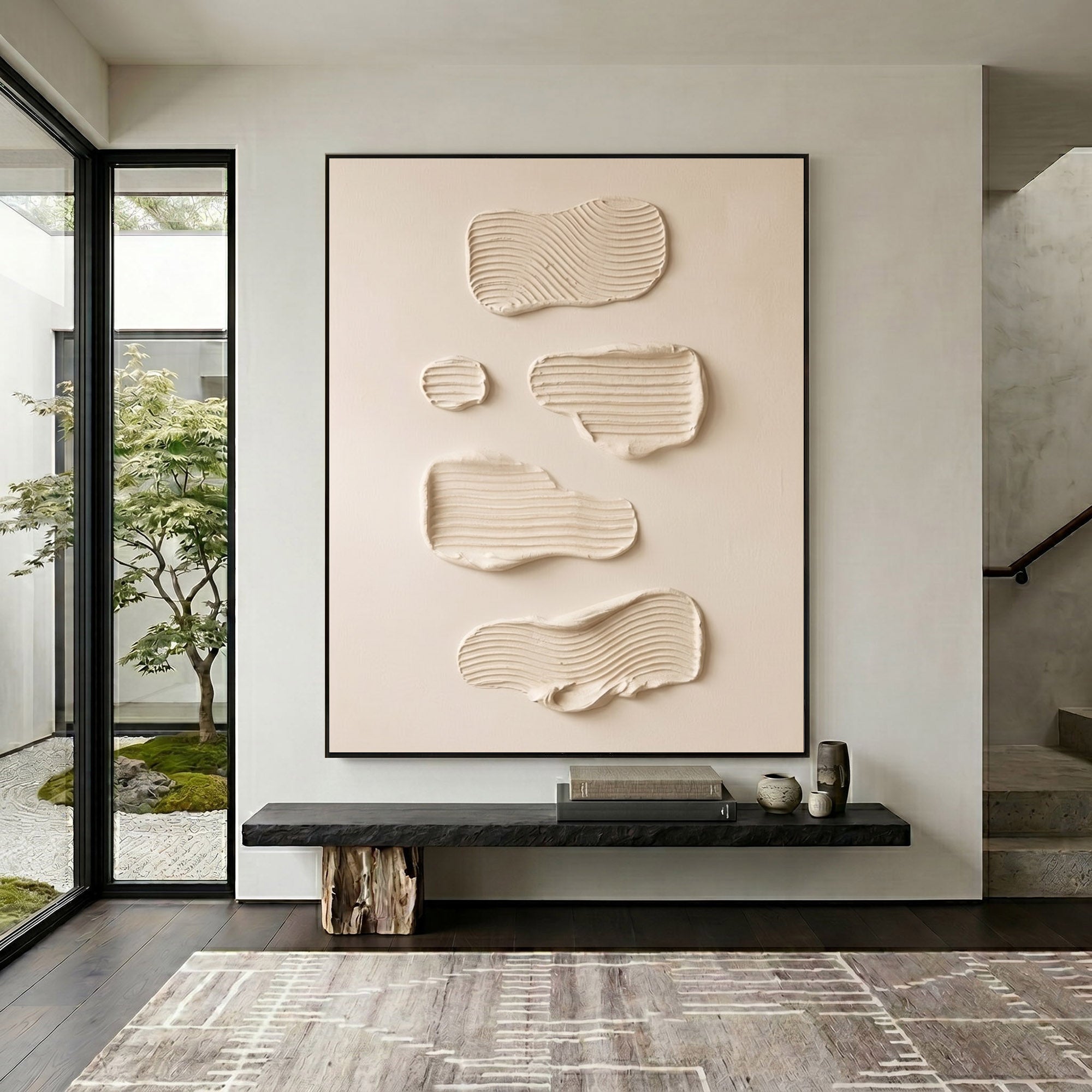 Large Modern Abstract Textured Wall Art Organic Plaster Painting Neutral Minimalist Interior Decor