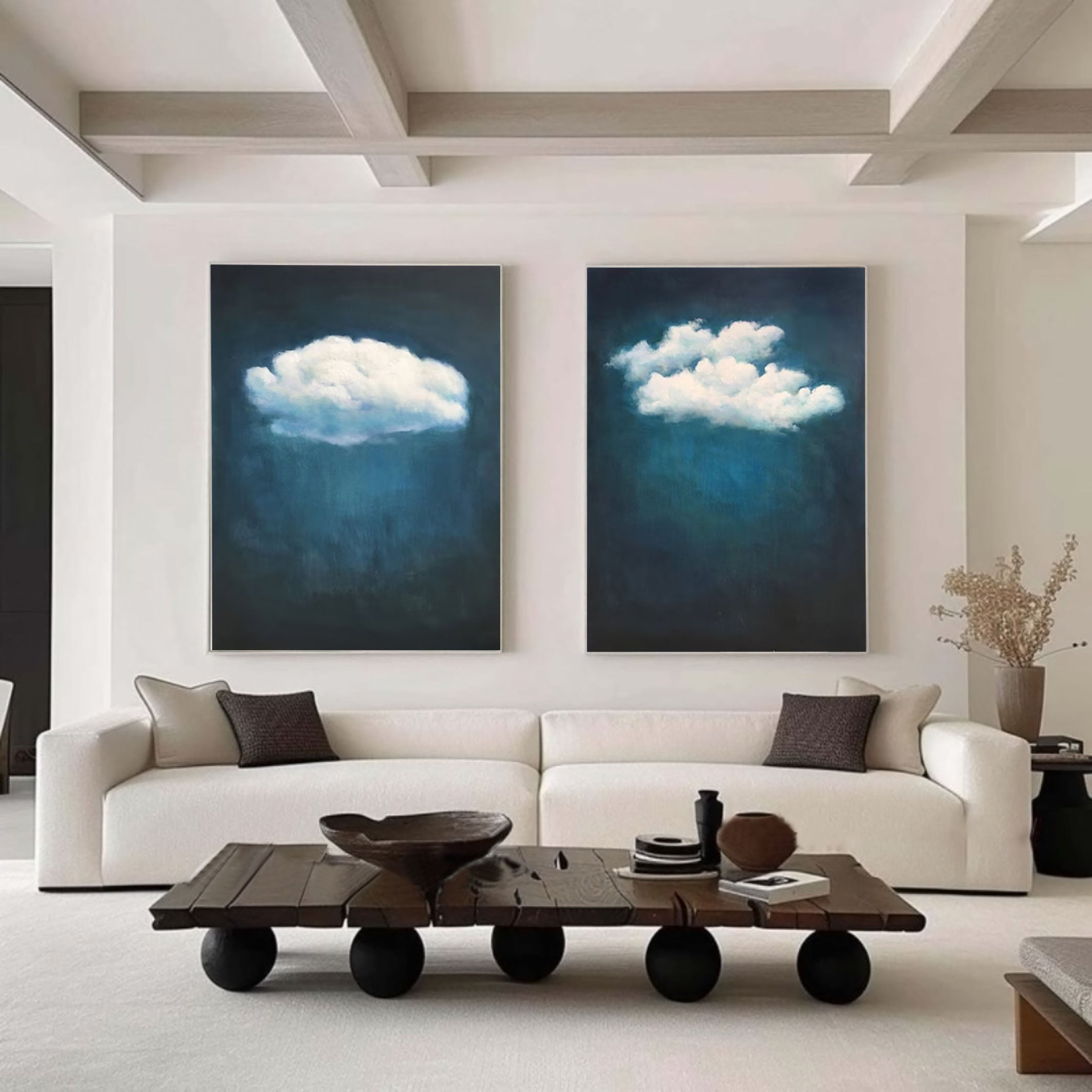 Teal Tranquility Cloud Paintings for Modern Home Decor Set Of 2 #OS 072