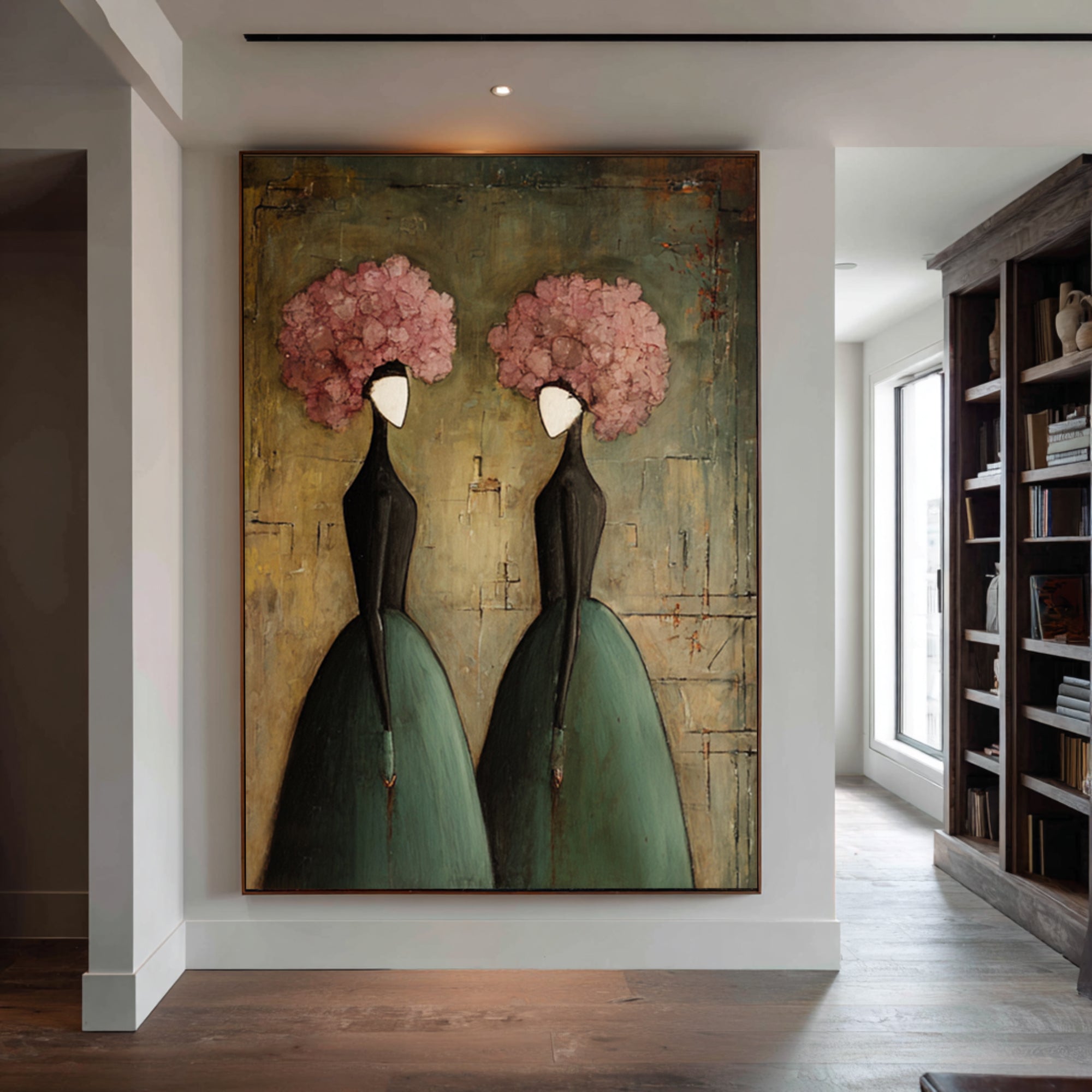 Large Romantic Figure Painting Floral Portrait Canvas Wall Art