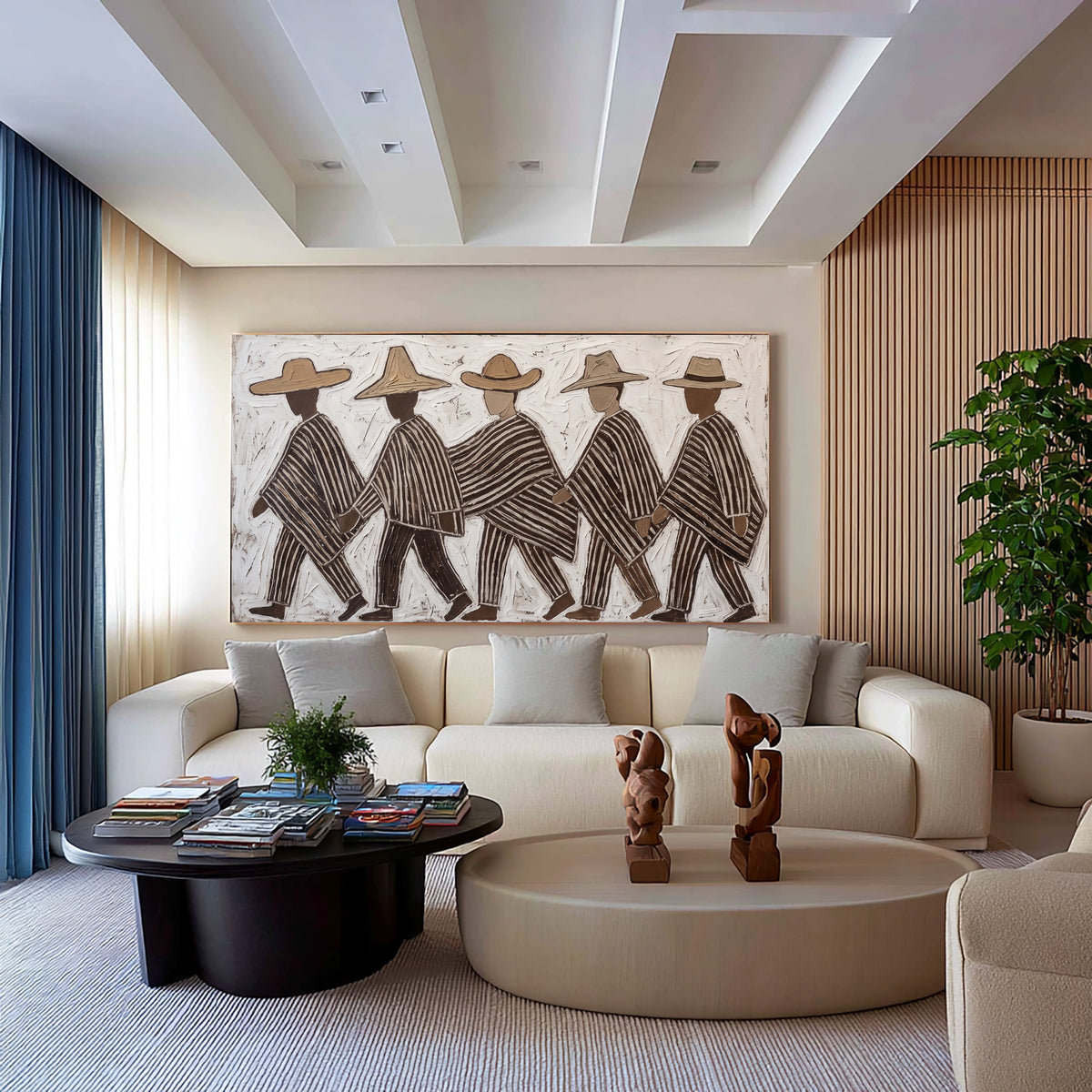 Southwestern Wall Art, Five Walking Figures Painting, Hand Painted Textured Folk Art