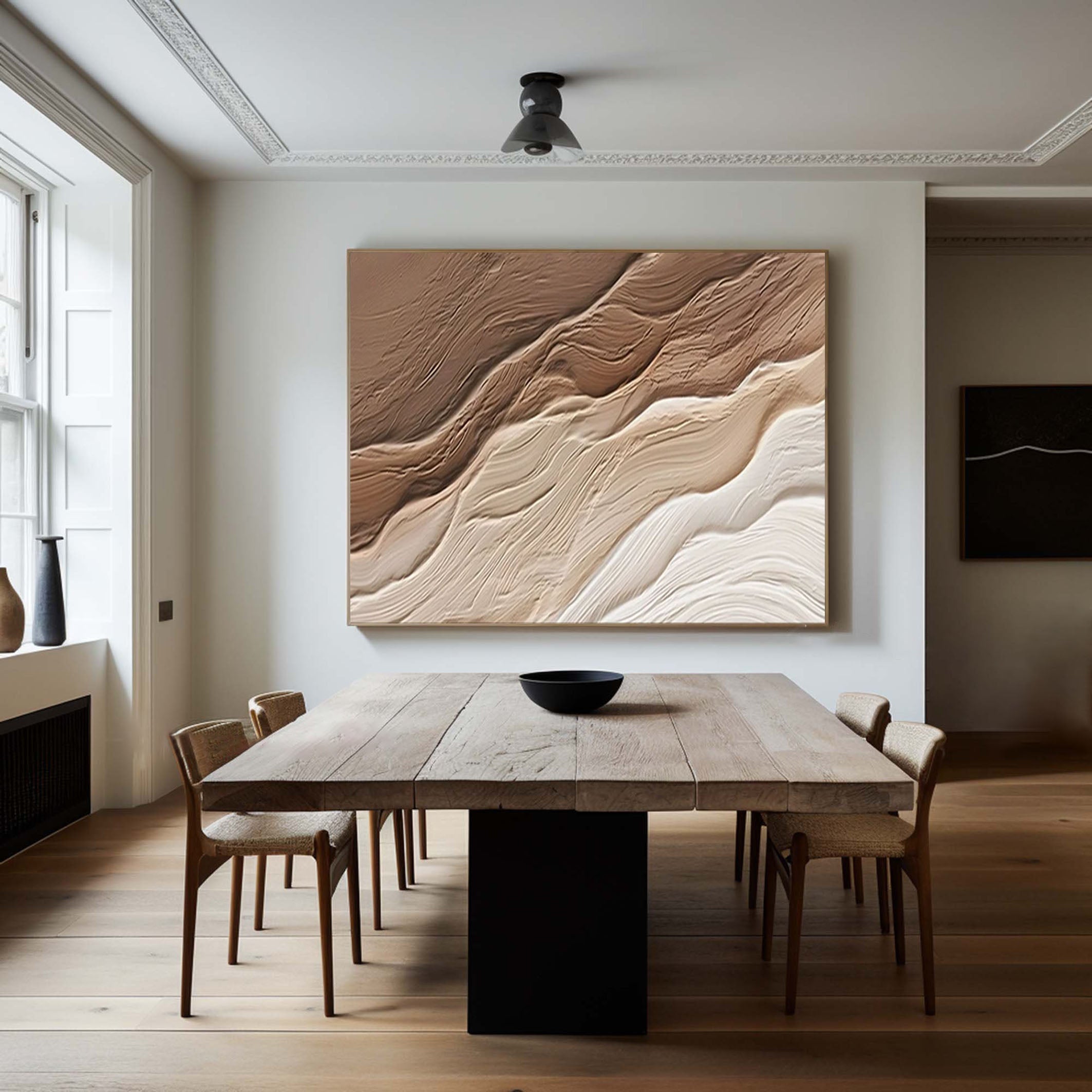 Ocean Whisper Beige Textured Wave Art on Canvas #OS 061
