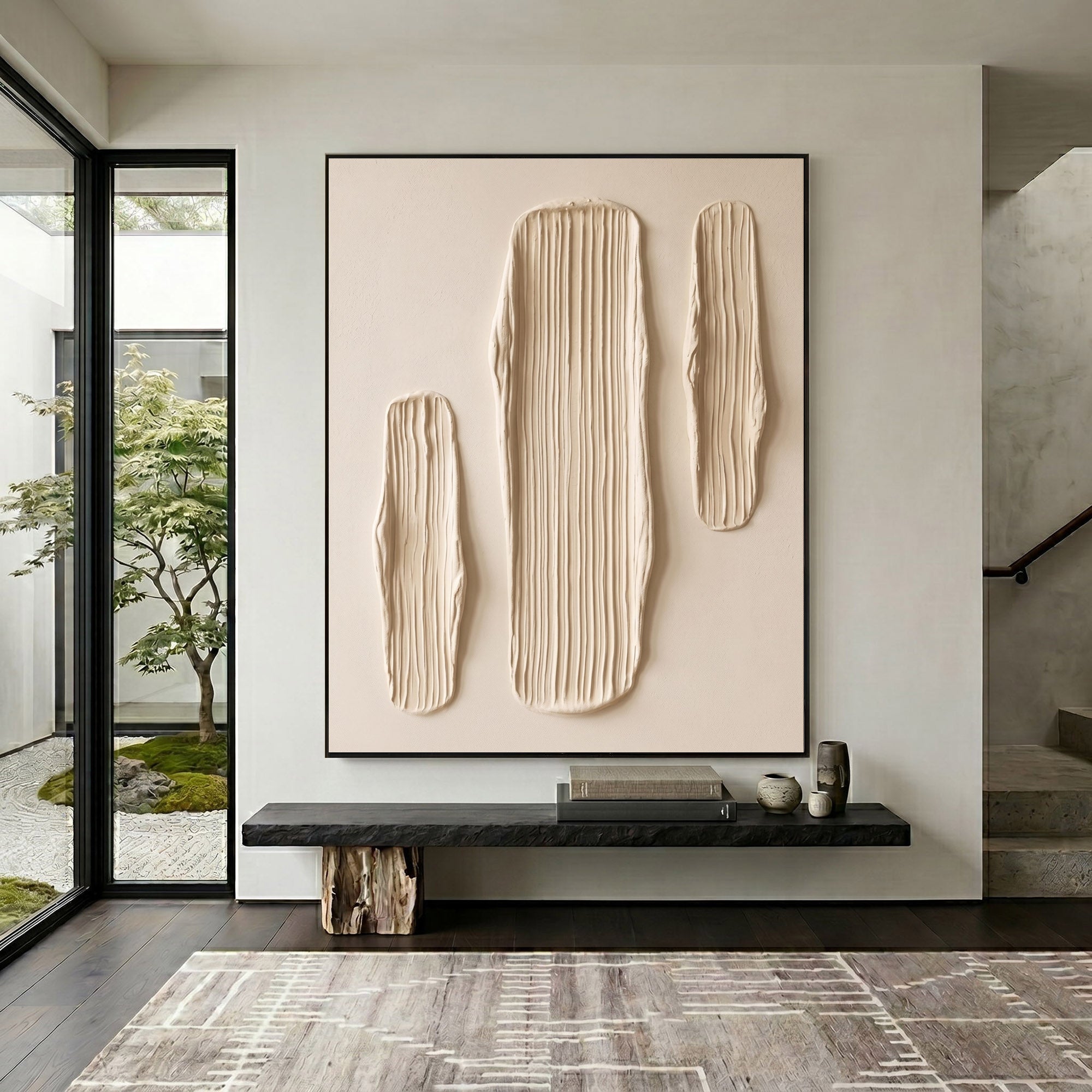 Large Abstract Textured Wall Art Sculptural Plaster Painting Minimalist Neutral Contemporary Luxury Decor
