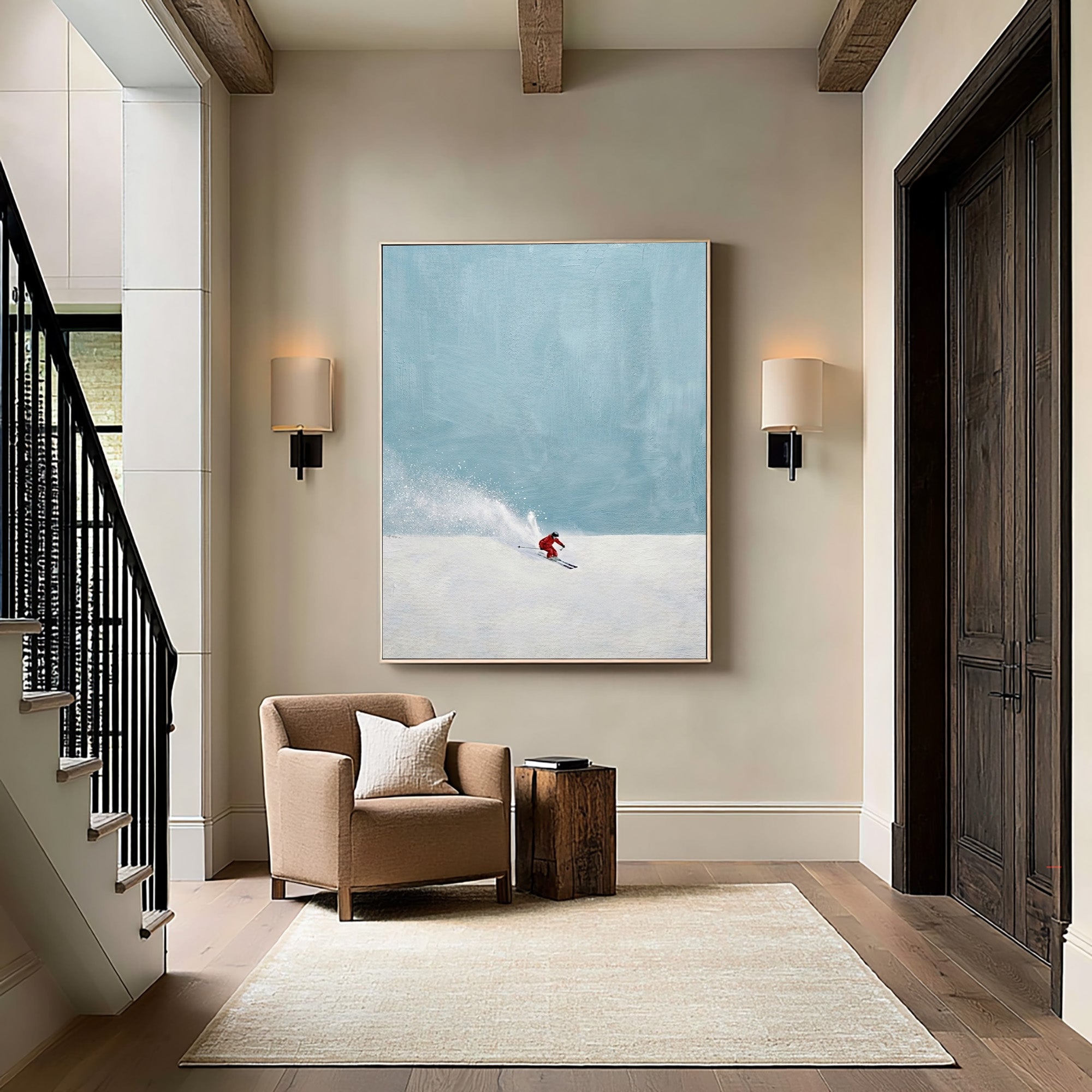 Large Modern Ski Wall Art Minimalist Snow Landscape Oil Painting