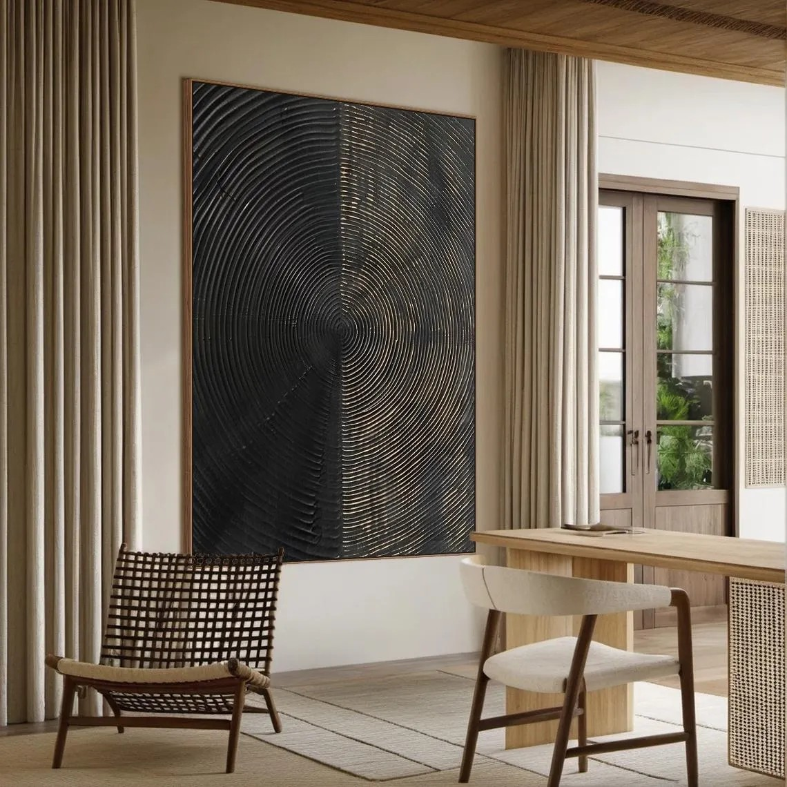 Modern Circular Abstract - Black and Gold Texture Art #MMA 188
