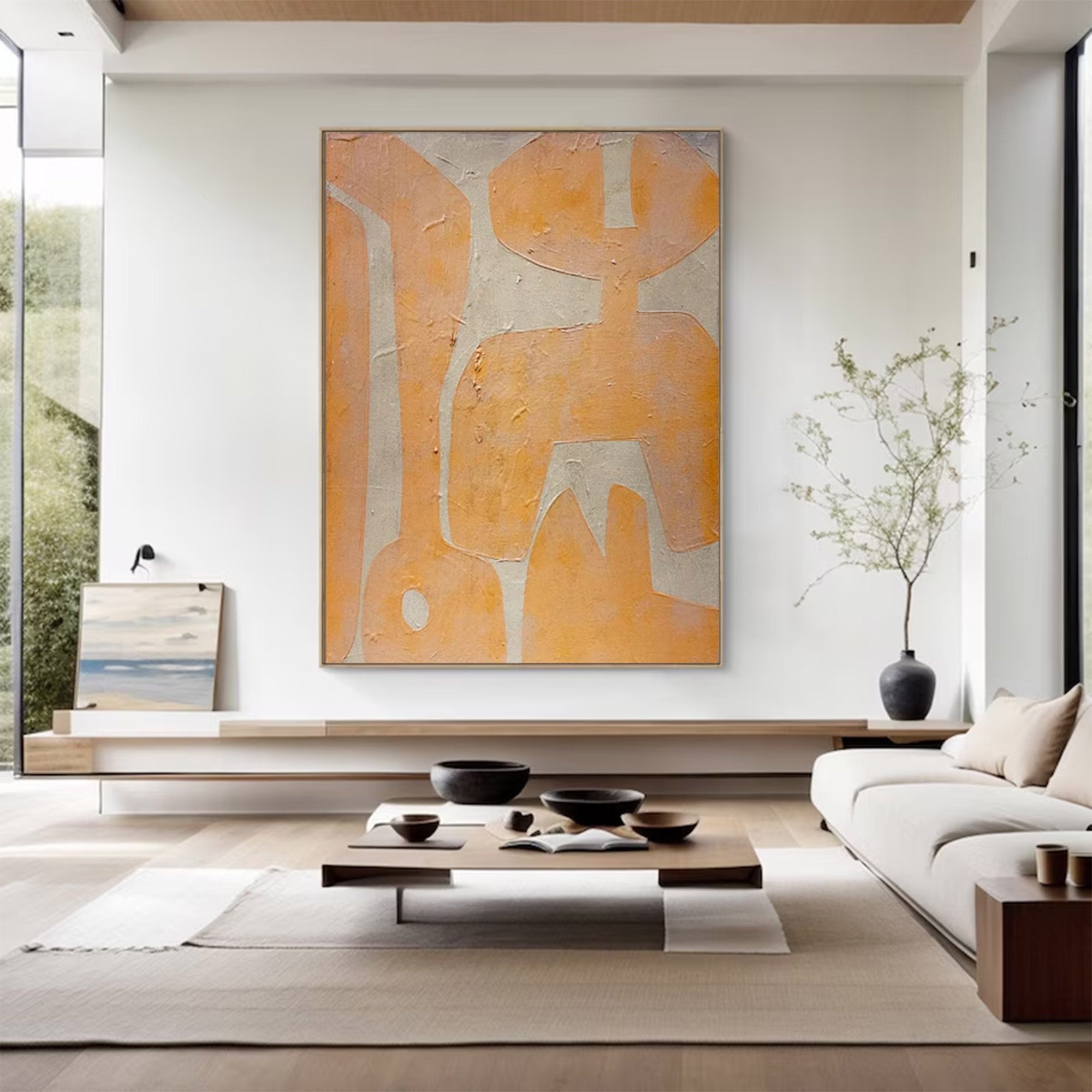 Modern Abstract Beige Peach Large Art |KeiraArt #AG 103