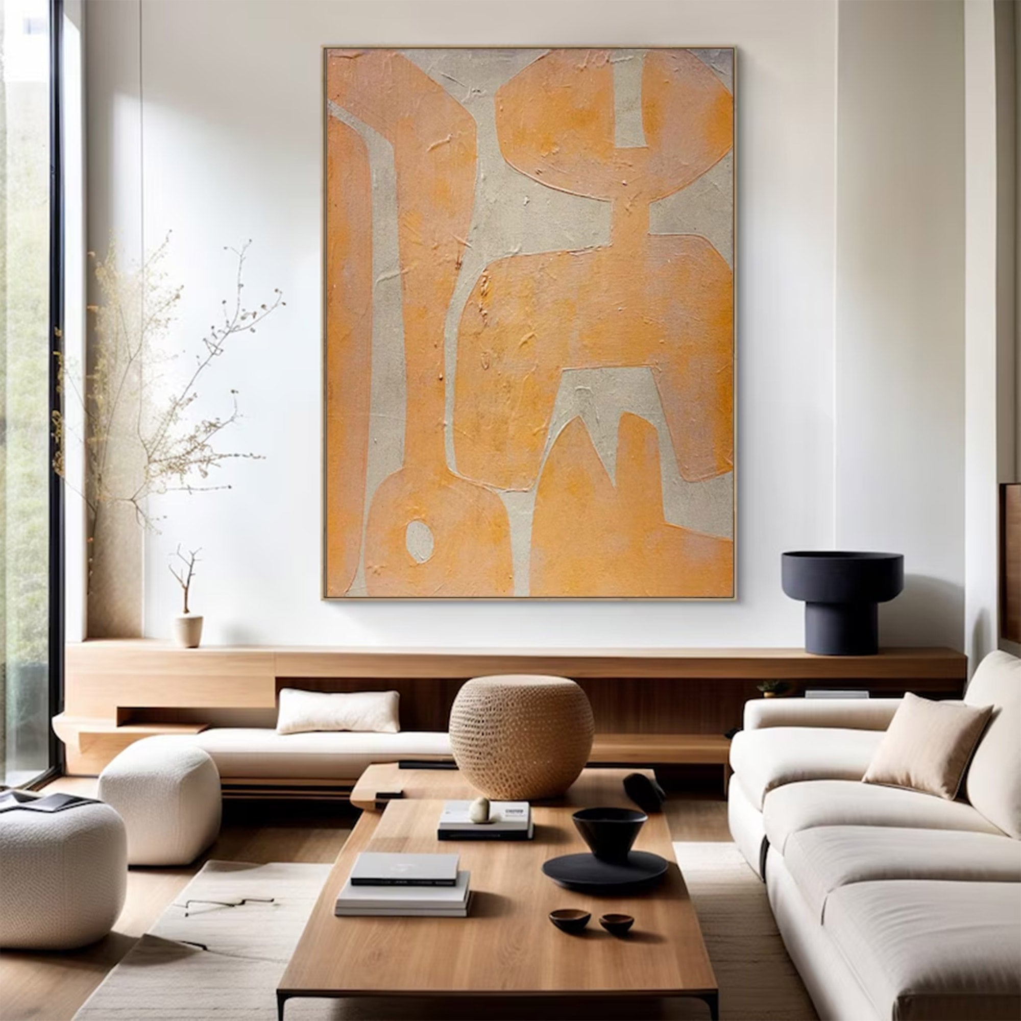 Modern Abstract Beige Peach Large Art |KeiraArt #AG 103