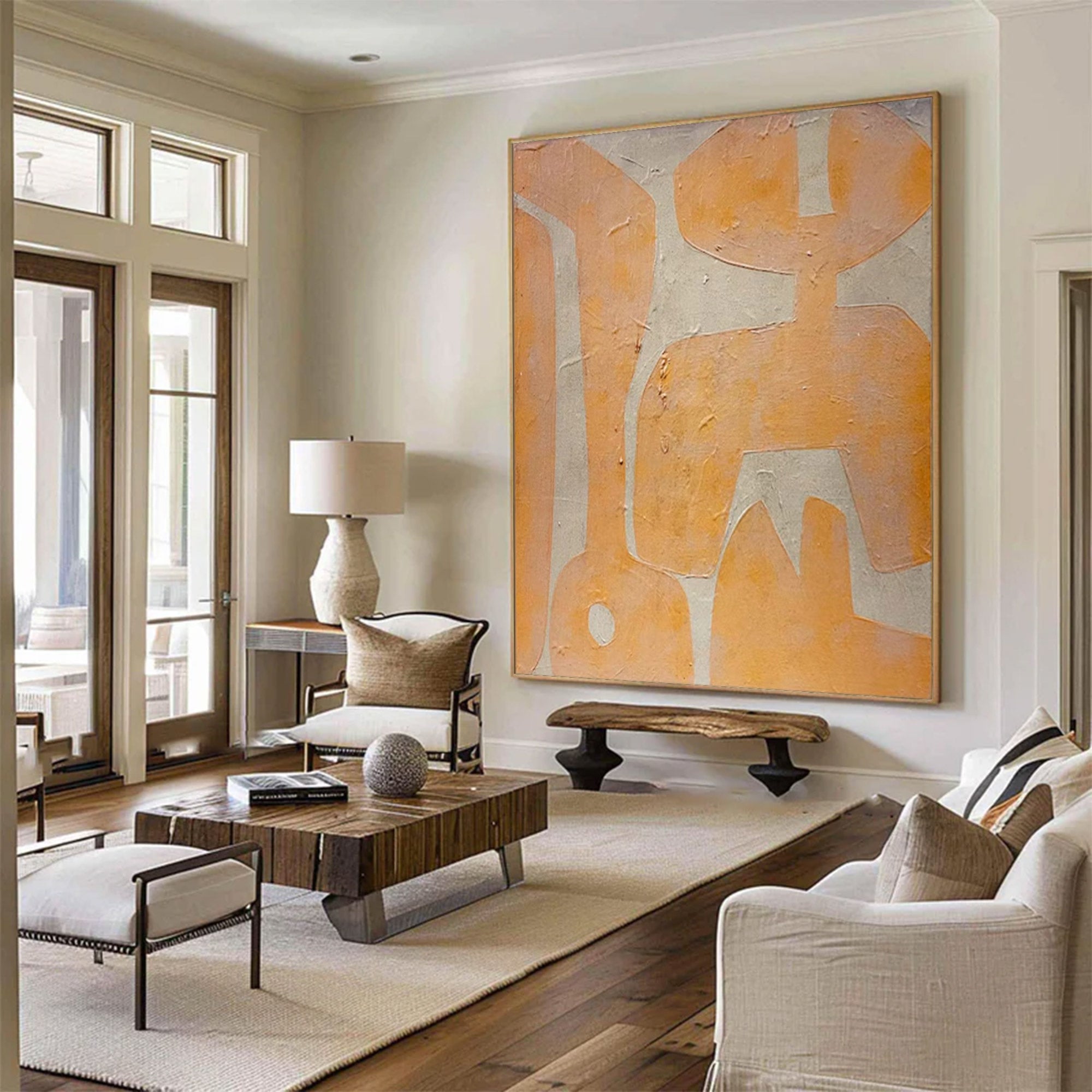 Modern Abstract Beige Peach Large Art |KeiraArt #AG 103