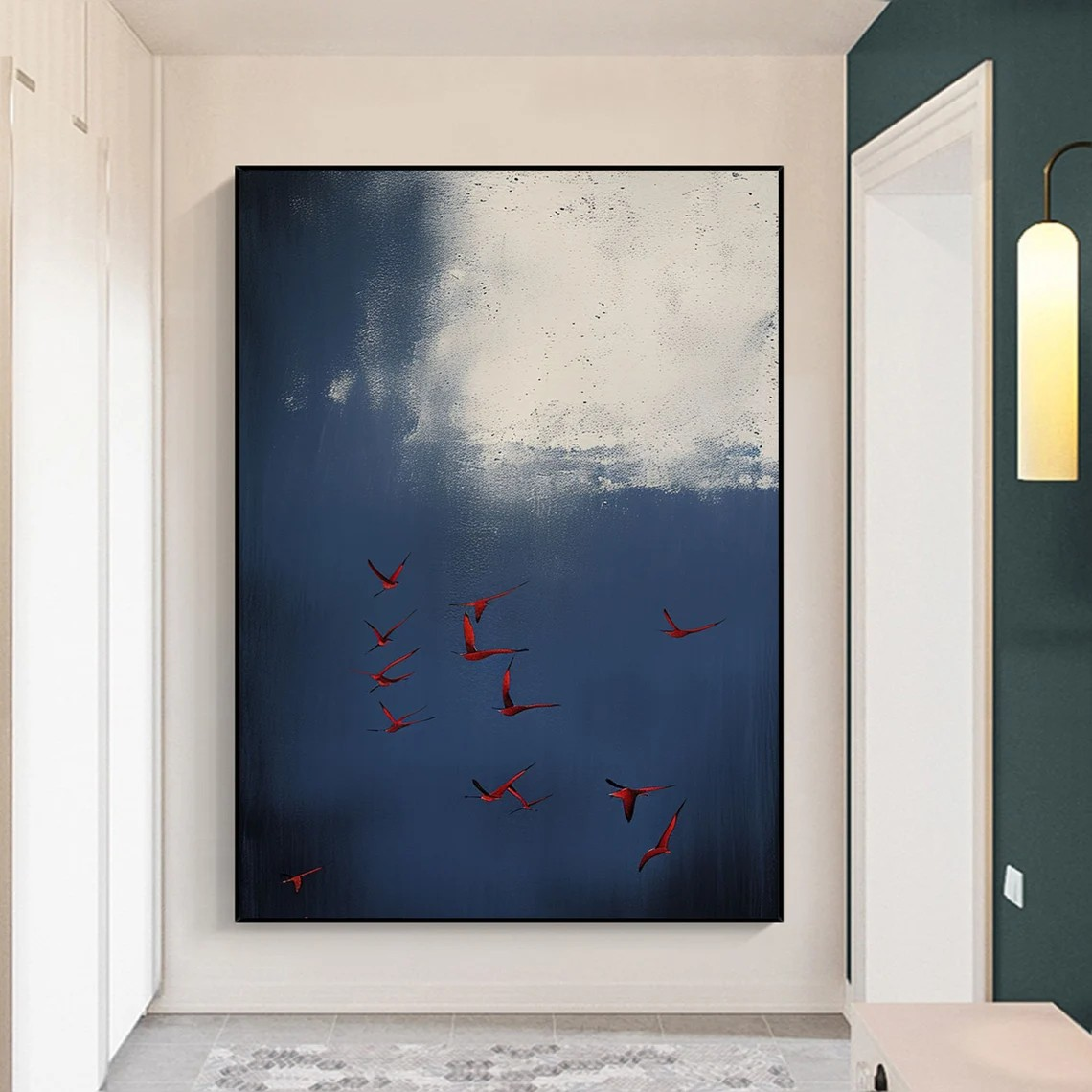 Red Birds in Blue Sky – Elegant Abstract Wall Decor #OS 076