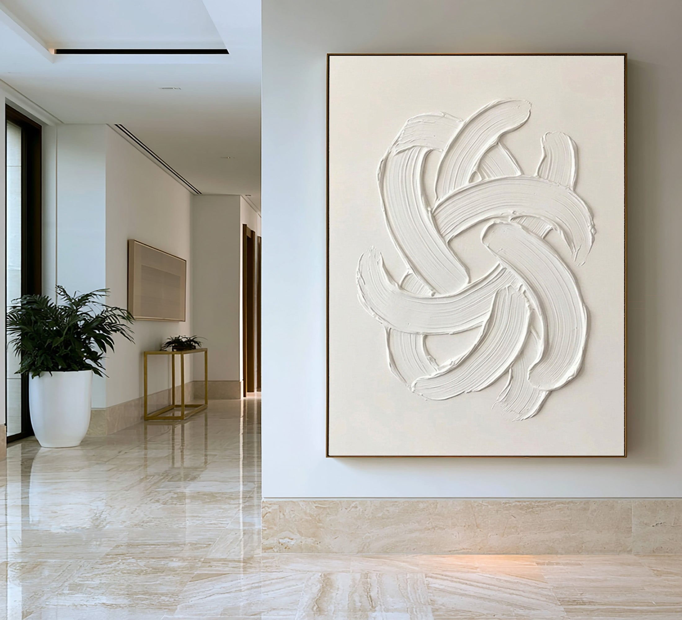 Large Contemporary White Wall Art Textured Oil Painting Minimalist Abstract Sculpture Modern Neutral Home Decor
