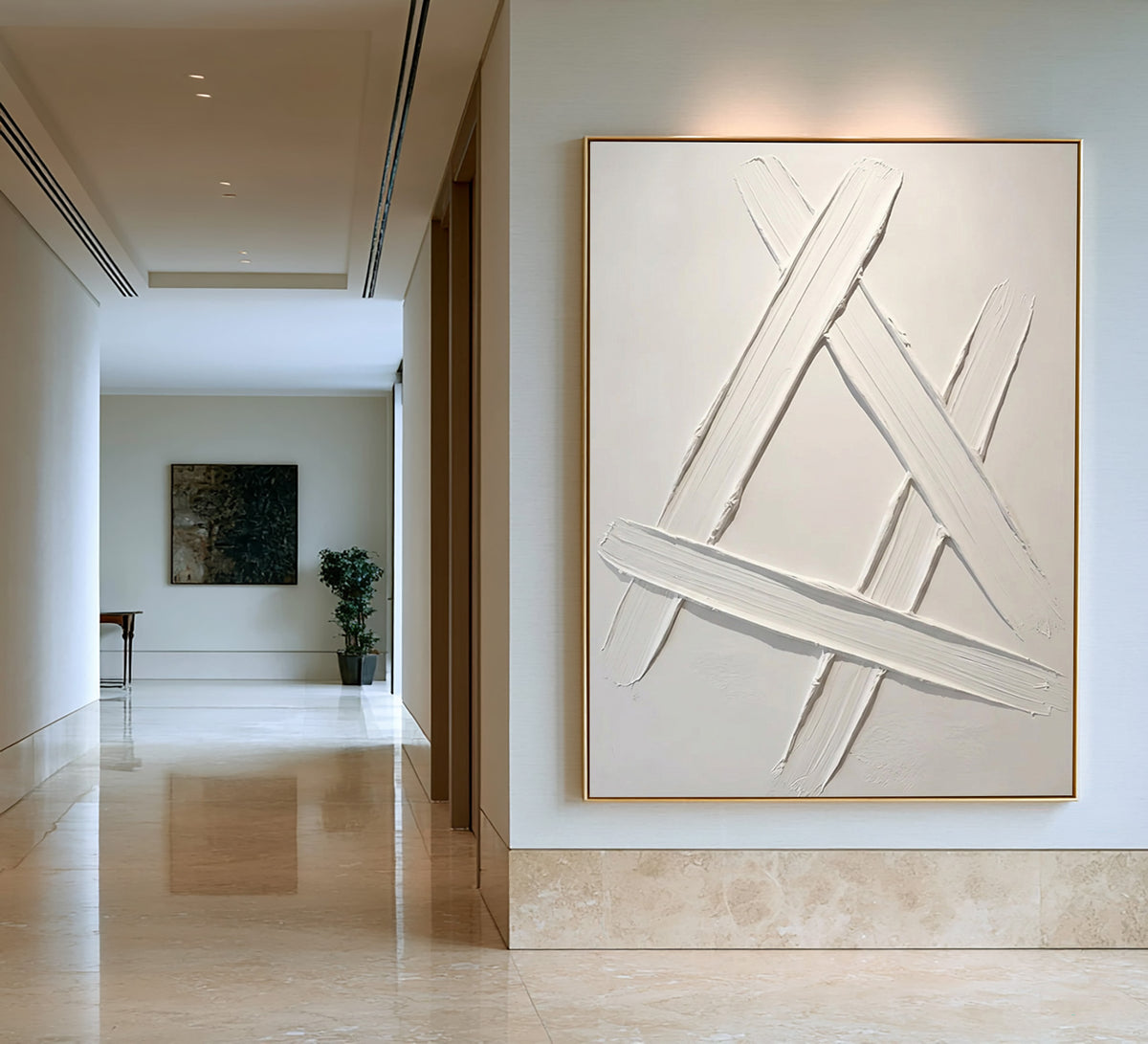 Architectural Lines Sculptural White Abstract Artwork Handmade Textured Geometric Painting Contemporary Wall Decor