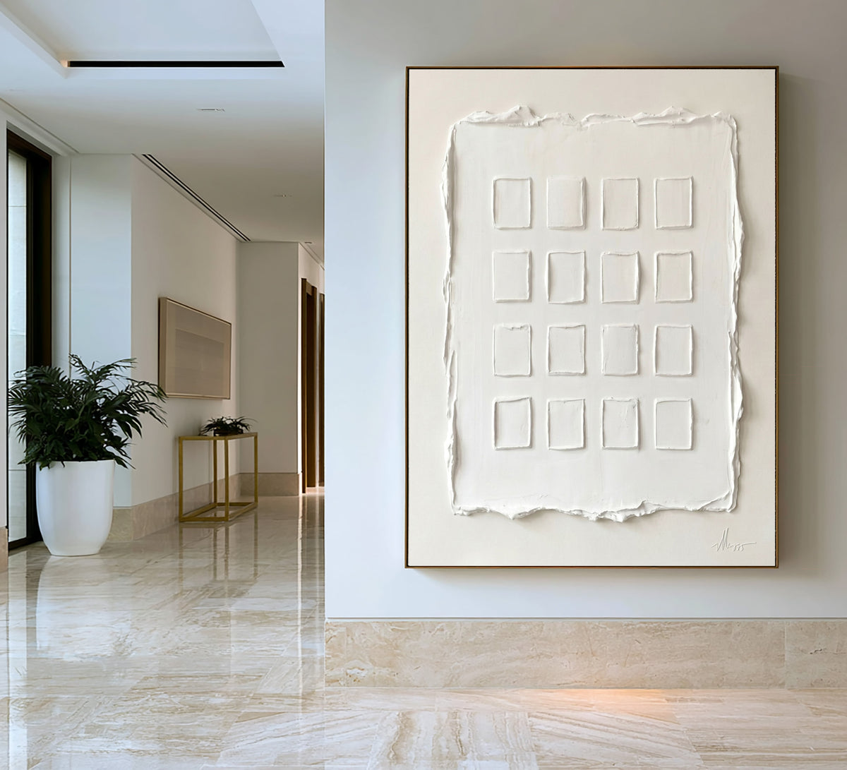 Large Minimal Geometric Relief Wall Art Ivory White Textured Abstract Painting Modern Home Decor