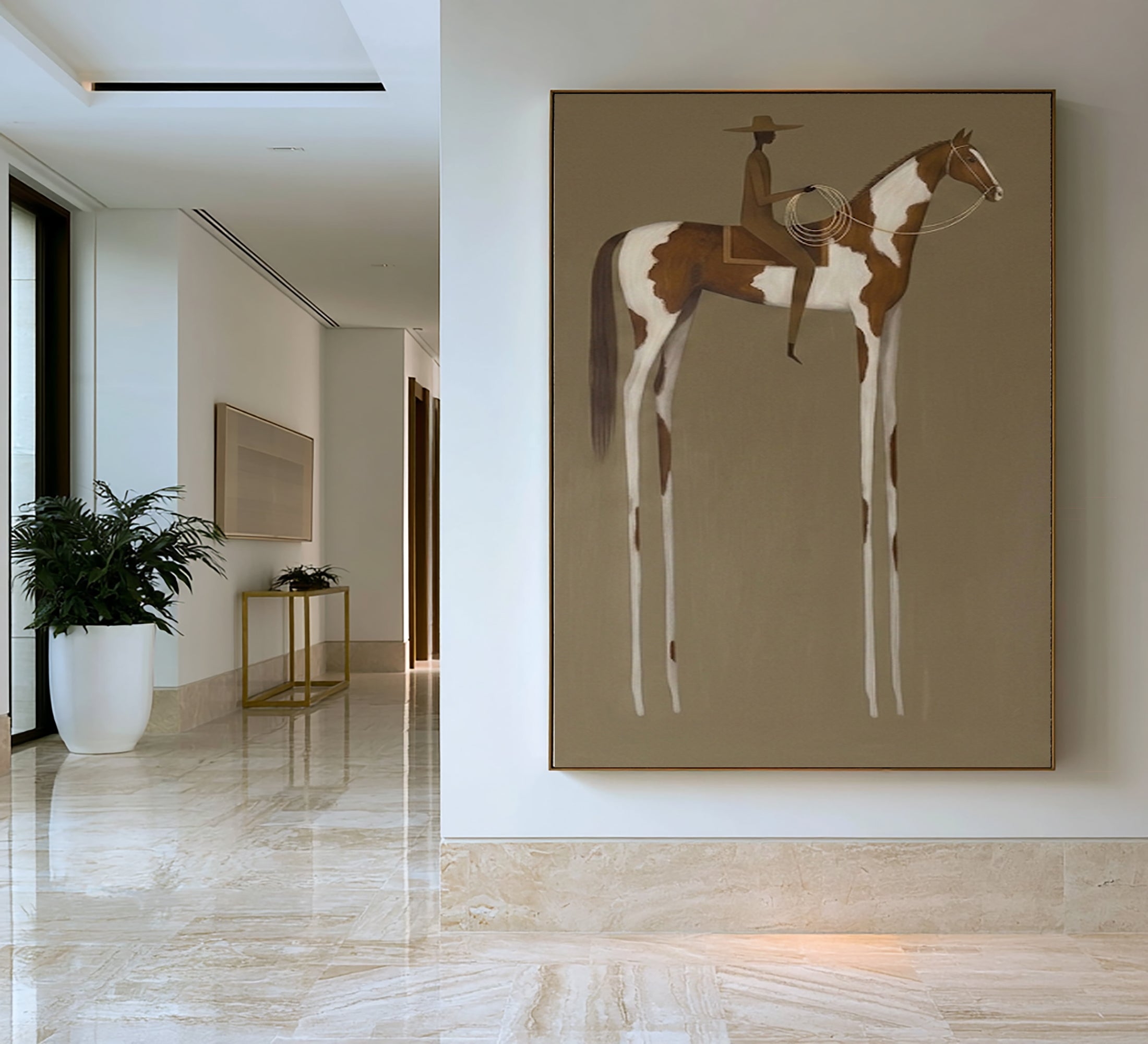 Large Vintage Americana Wall Art Cowboy Cowgirl Rider Horse Painting Western Landscape Abstract Oil Artwork Rustic Contemporary Interior Decor
