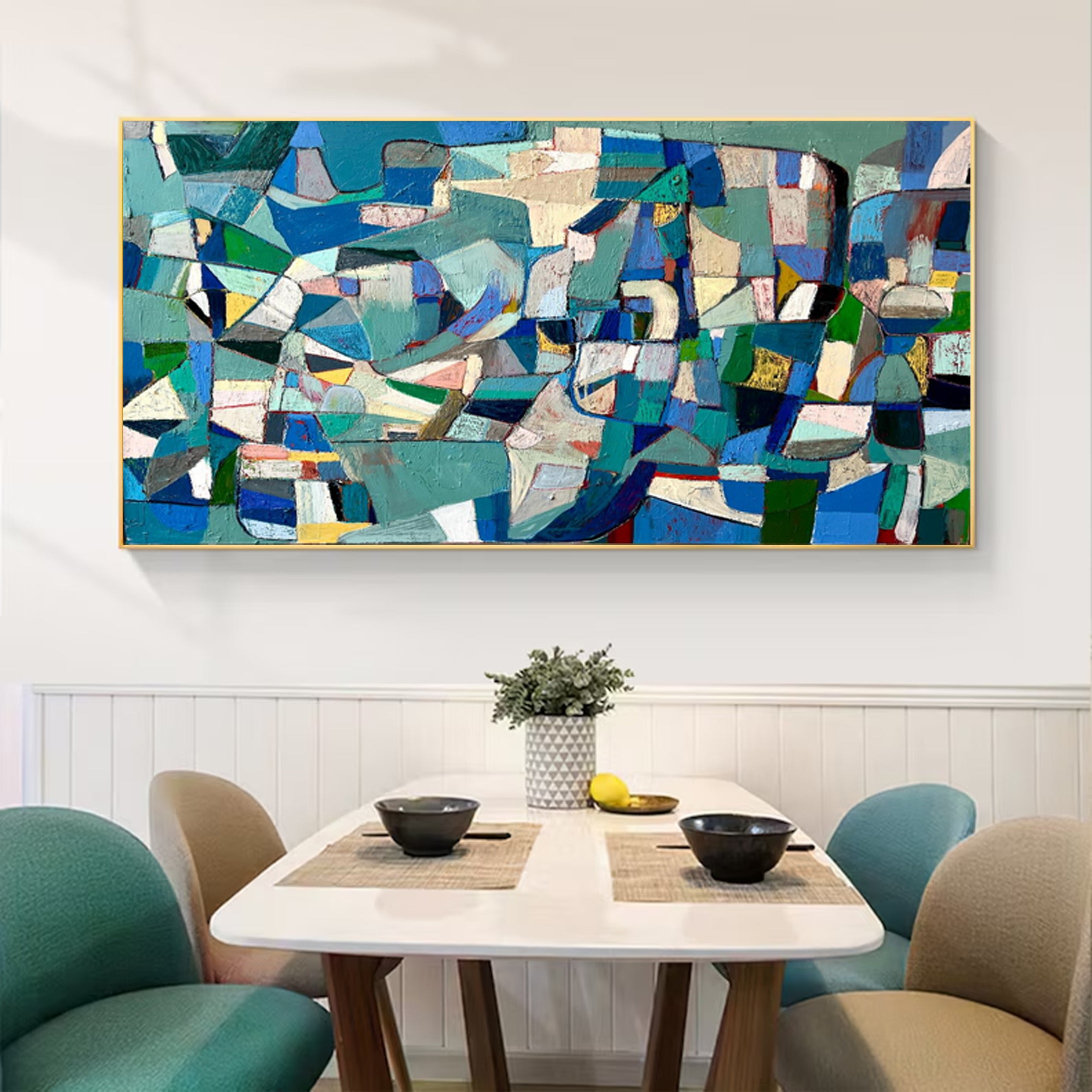 Dynamic Abstract Dining Room Art | Cool Tones Canvas #MCP 002