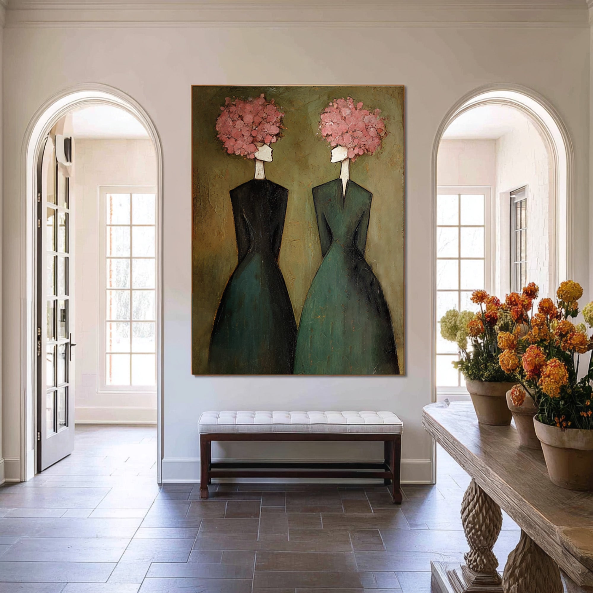 Abstract Women Oil Painting with Floral Hair #CZ 032