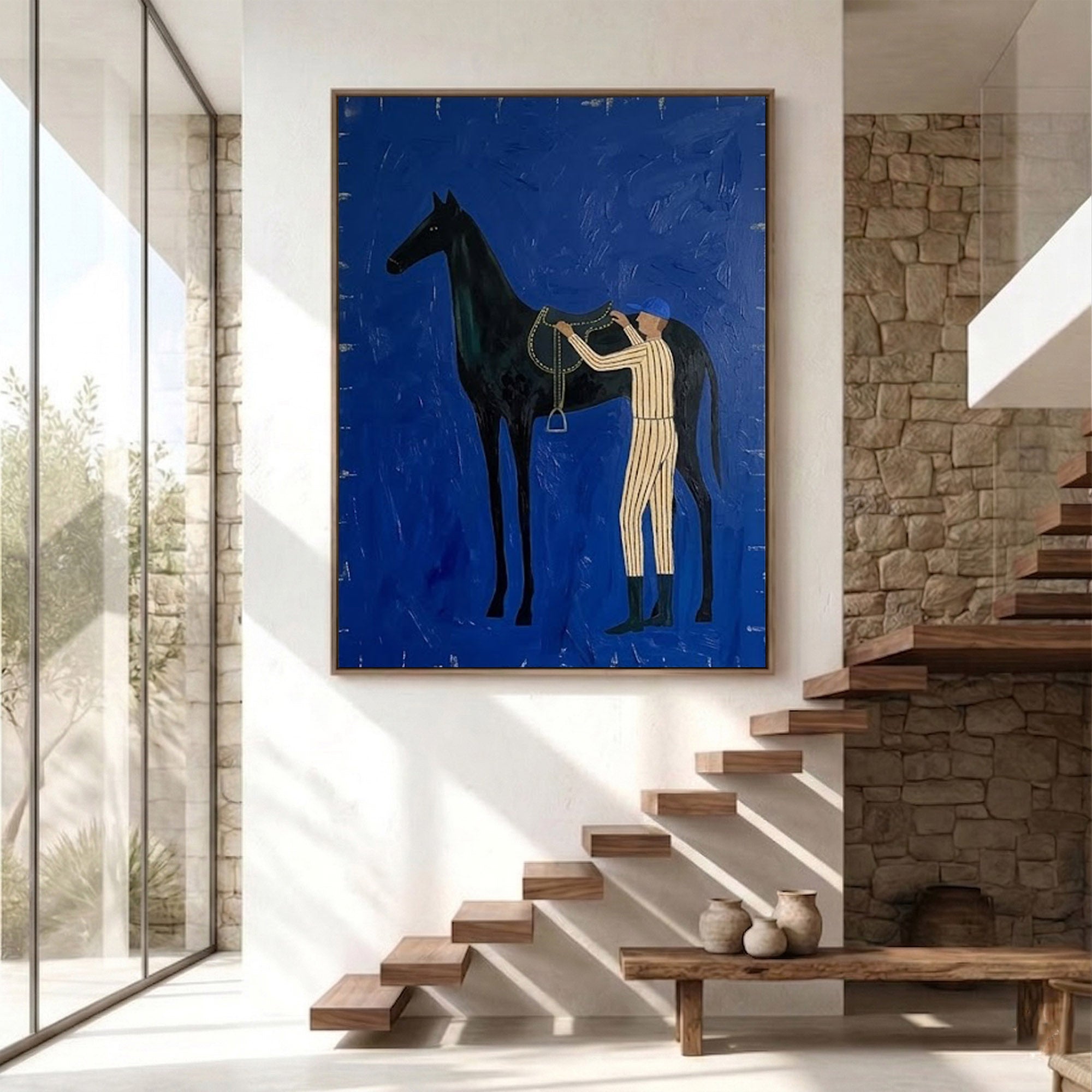Large Cowboy Horse Wall Art Modern Western Horse Painting Artwork