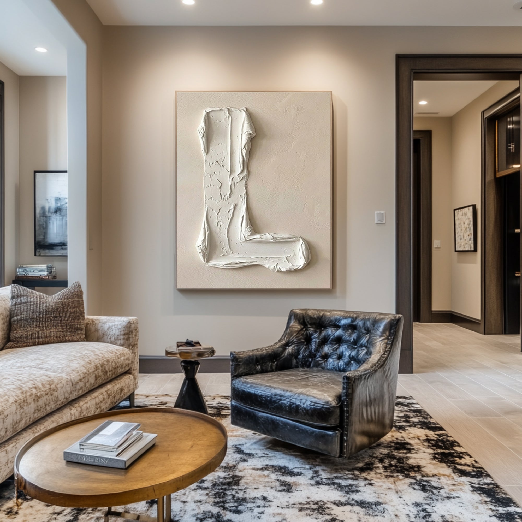 Large Ivory Texture Oil Painting for Modern Luxury Interiors