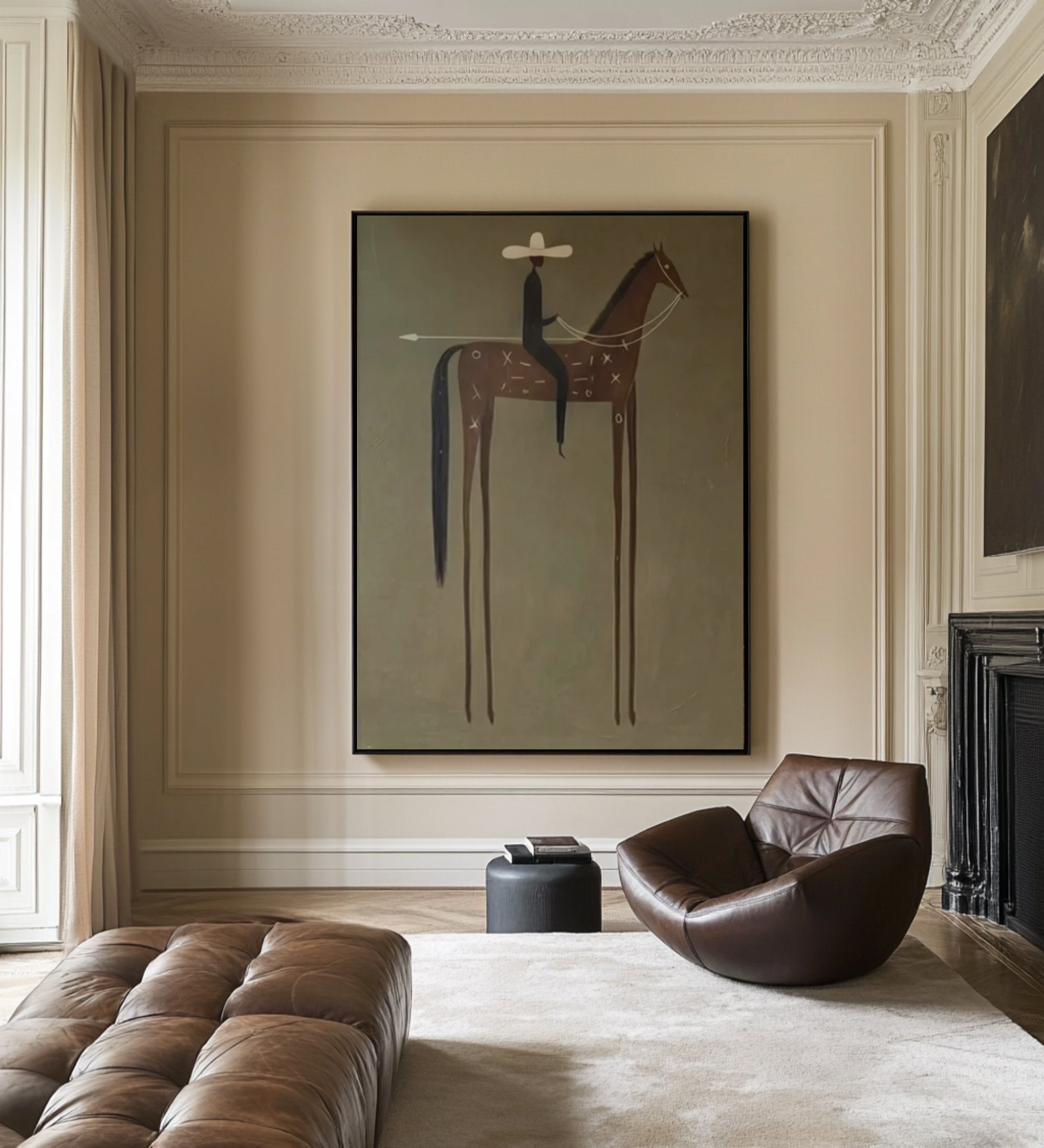 Oversized Abstract Cowboy Equestrian Canvas Art Modern Painting