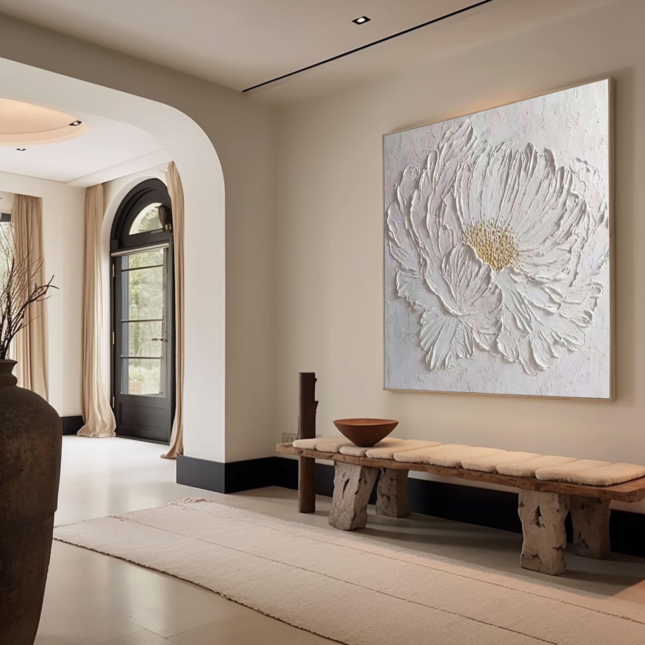 Minimalist White Flower Wall Art Textured Painting for Modern Homes #FT 043