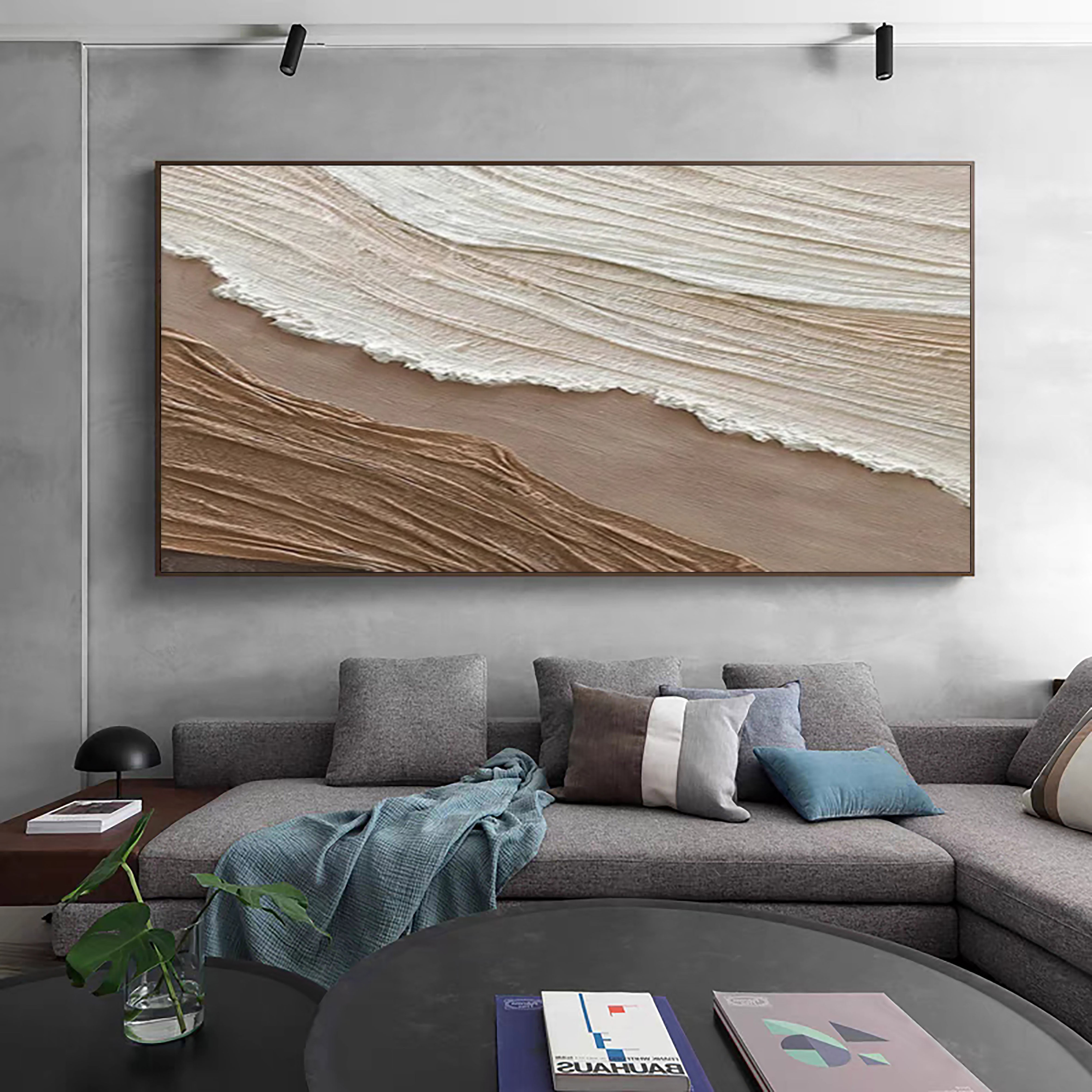 Ocean Whisper Beige Textured Wave Art on Canvas #OS 062