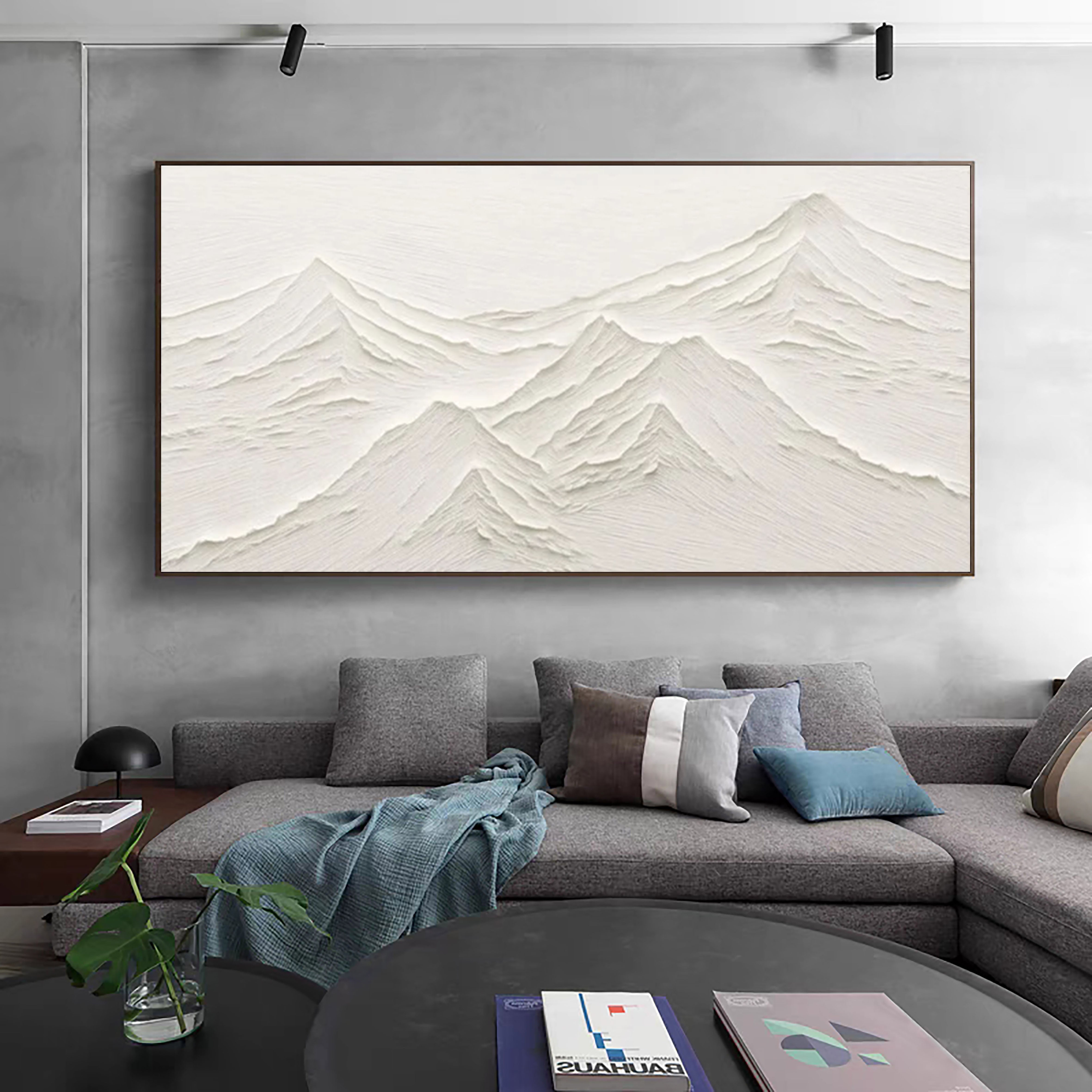 Silent Peaks Textured White Mountain Wall Art #MMA 168