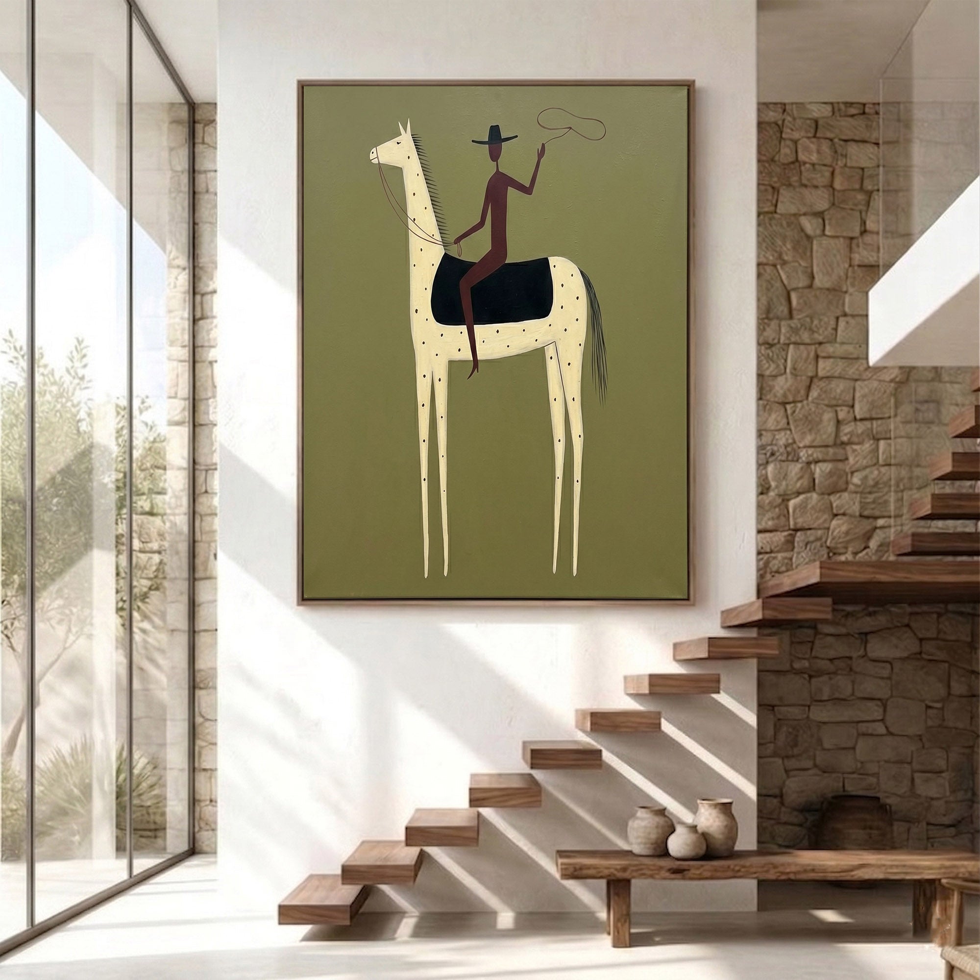 Large Cowboy Horse Wall Art Modern Western Contemporary Canvas Painting