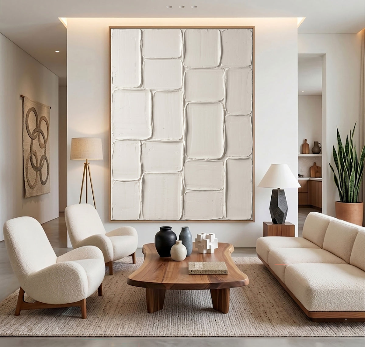 Quiet Mosaic Large White Textured Abstract Wall Art Modular Sculptural Relief Contemporary Minimalist Decor