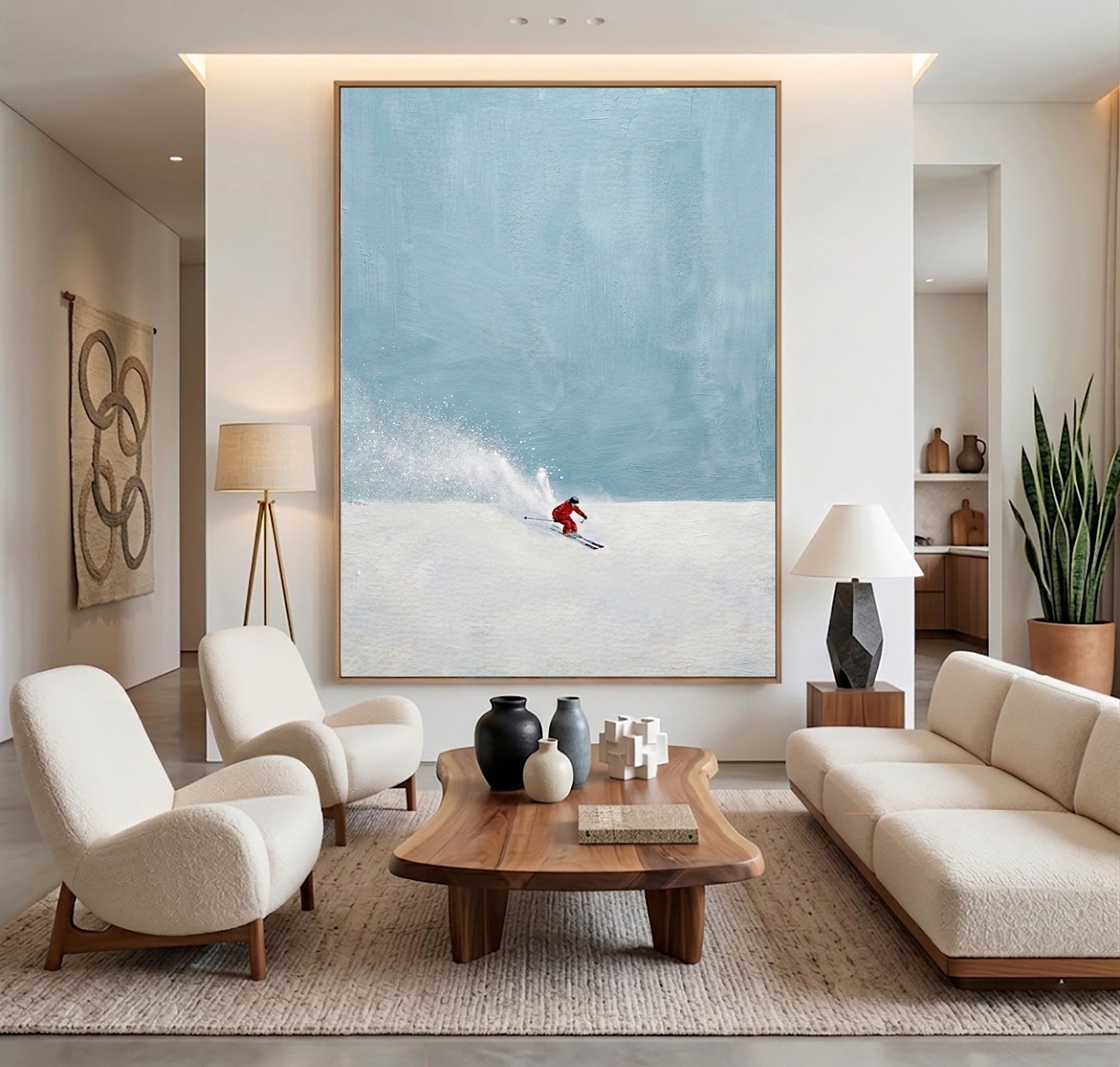 Large Modern Ski Wall Art Minimalist Snow Landscape Oil Painting
