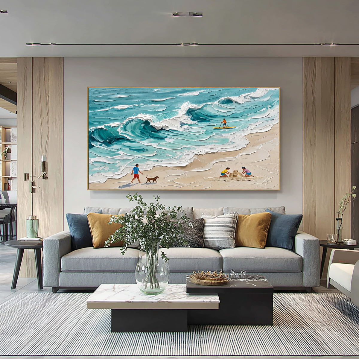 Large Textured Coastal Painting Beach House Ocean Wall Art