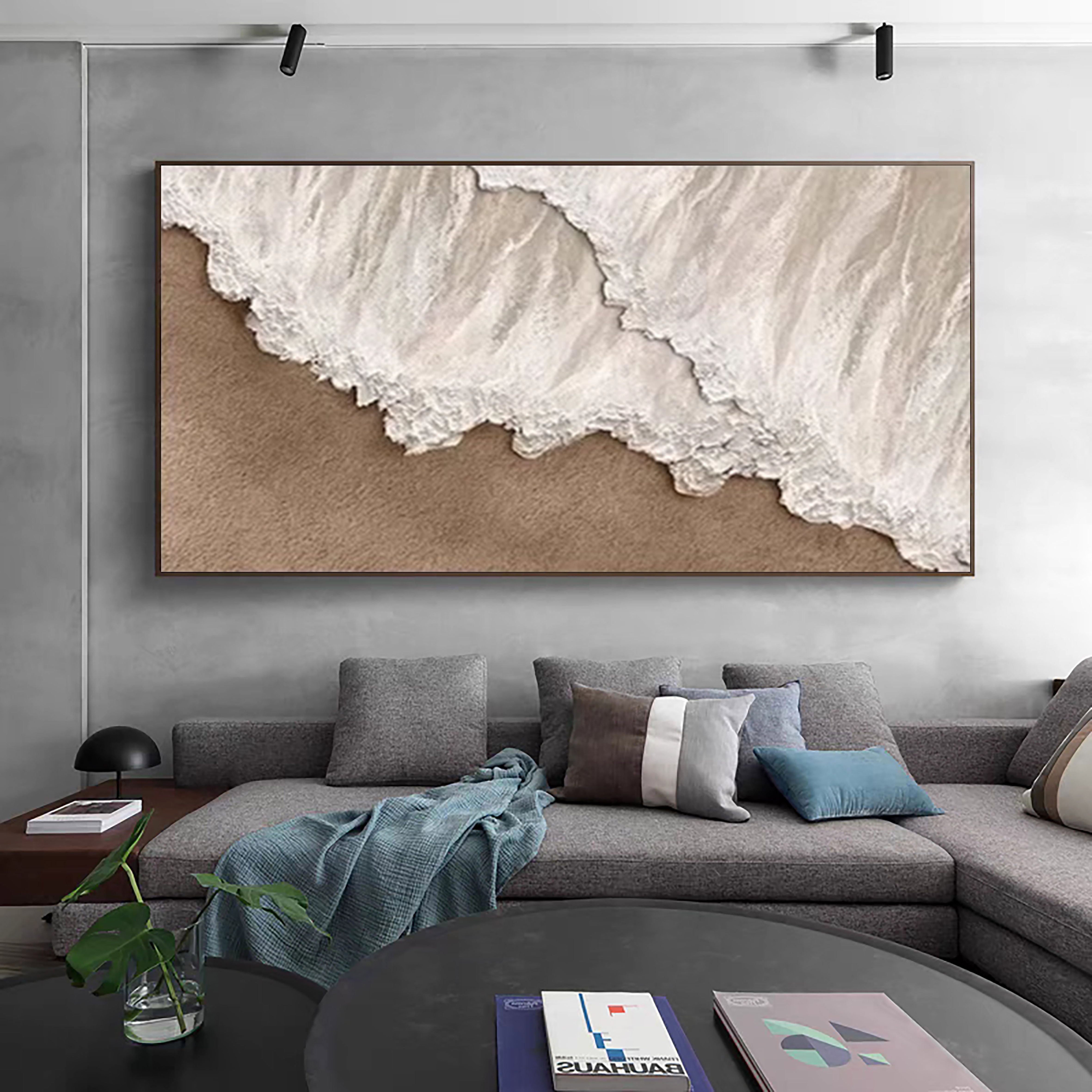 Ocean Whisper Beige Textured Wave Art on Canvas #OS 060