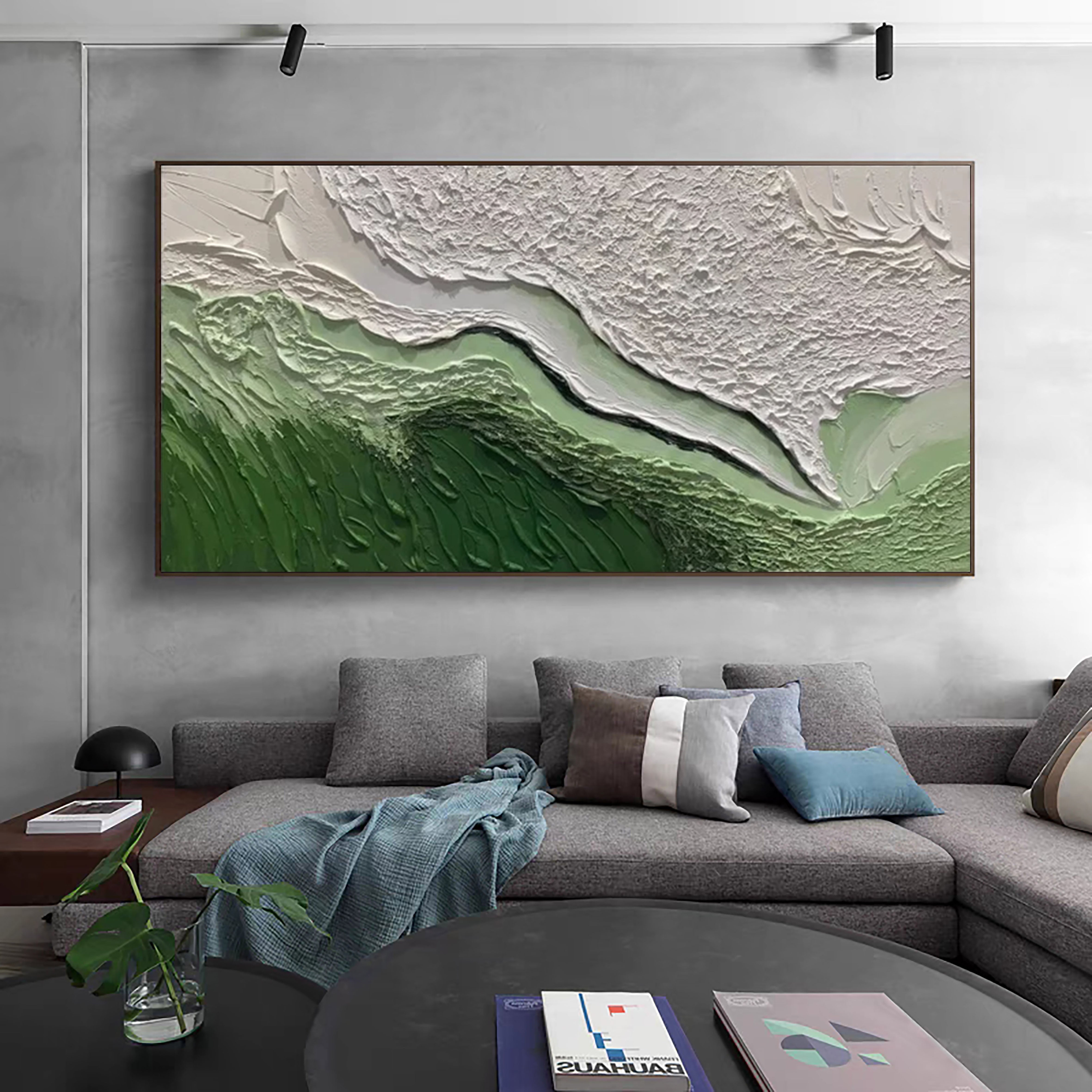 Emerald Peaks Green & White Textured Landscape Artwork #MMA 170