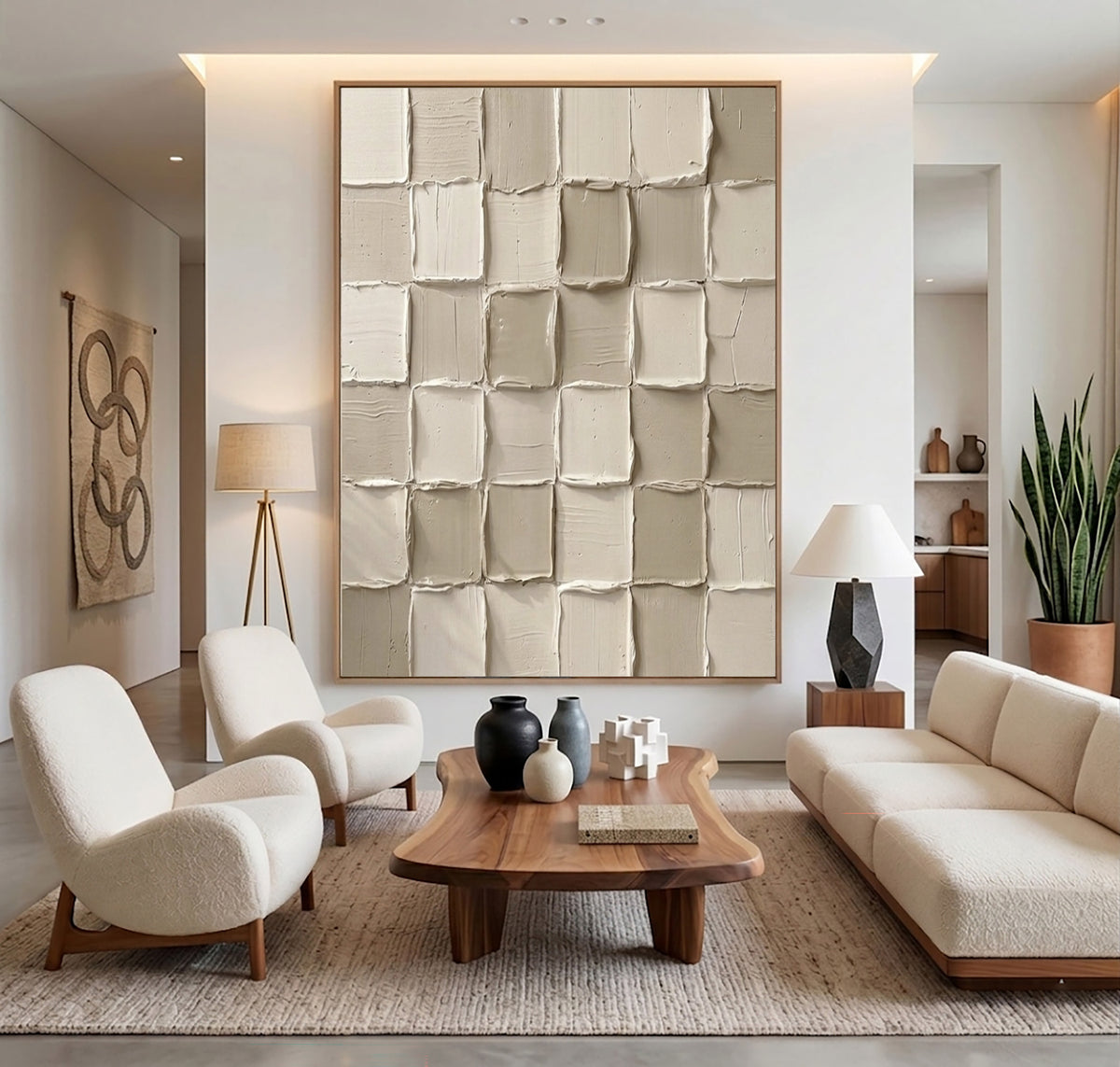 Rhythm Built From Simple Blocks Large Textured White Abstract Wall Art Modern Minimalist Sculptural Relief