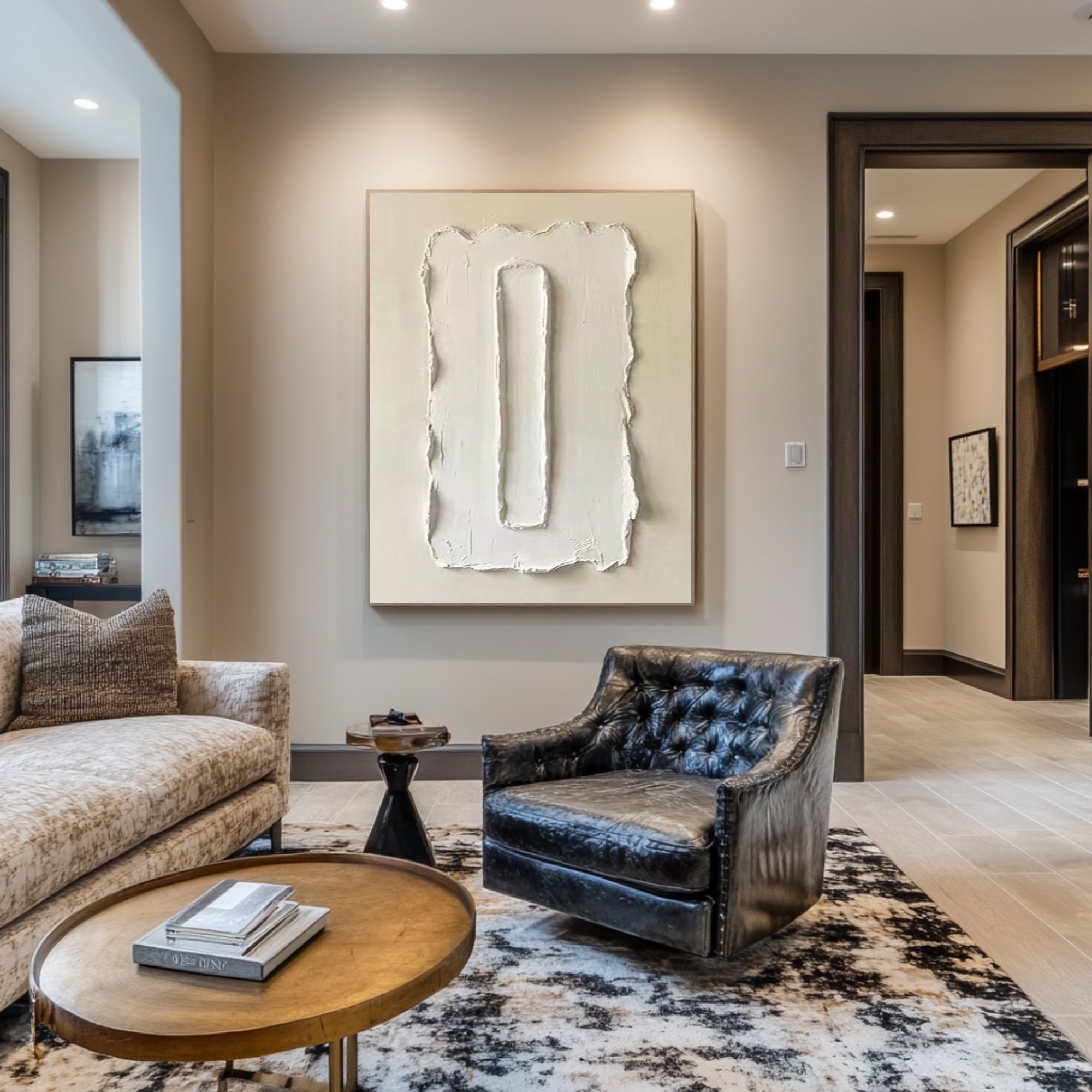 Large Contemporary Relief Wall Art with Soft Ivory Texture Design